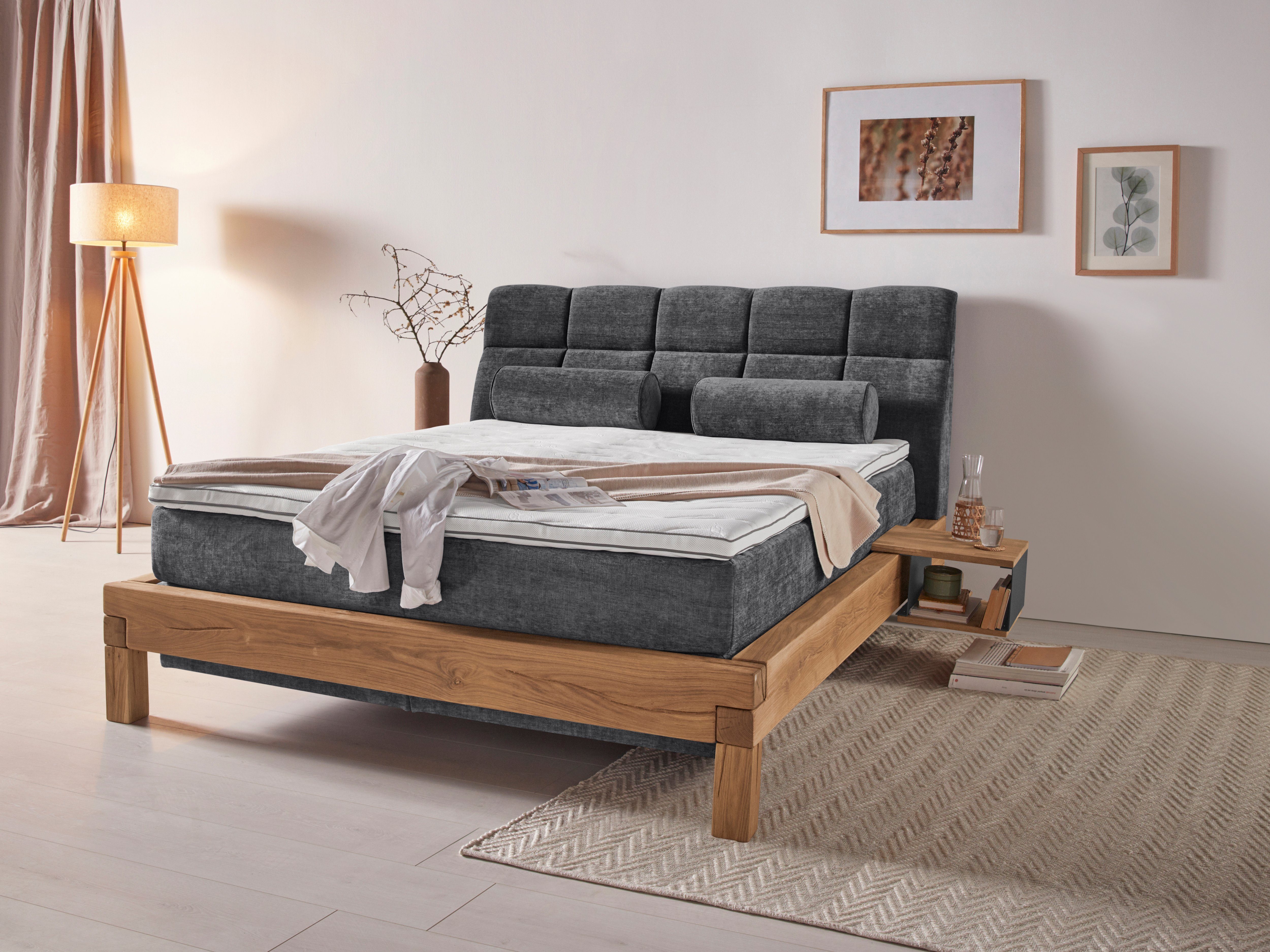 Home affaire Boxspring Villads Ligoppervlak: 160x200 cm van balkeiken, inside-boxspringonderbouw boxsprings grijs