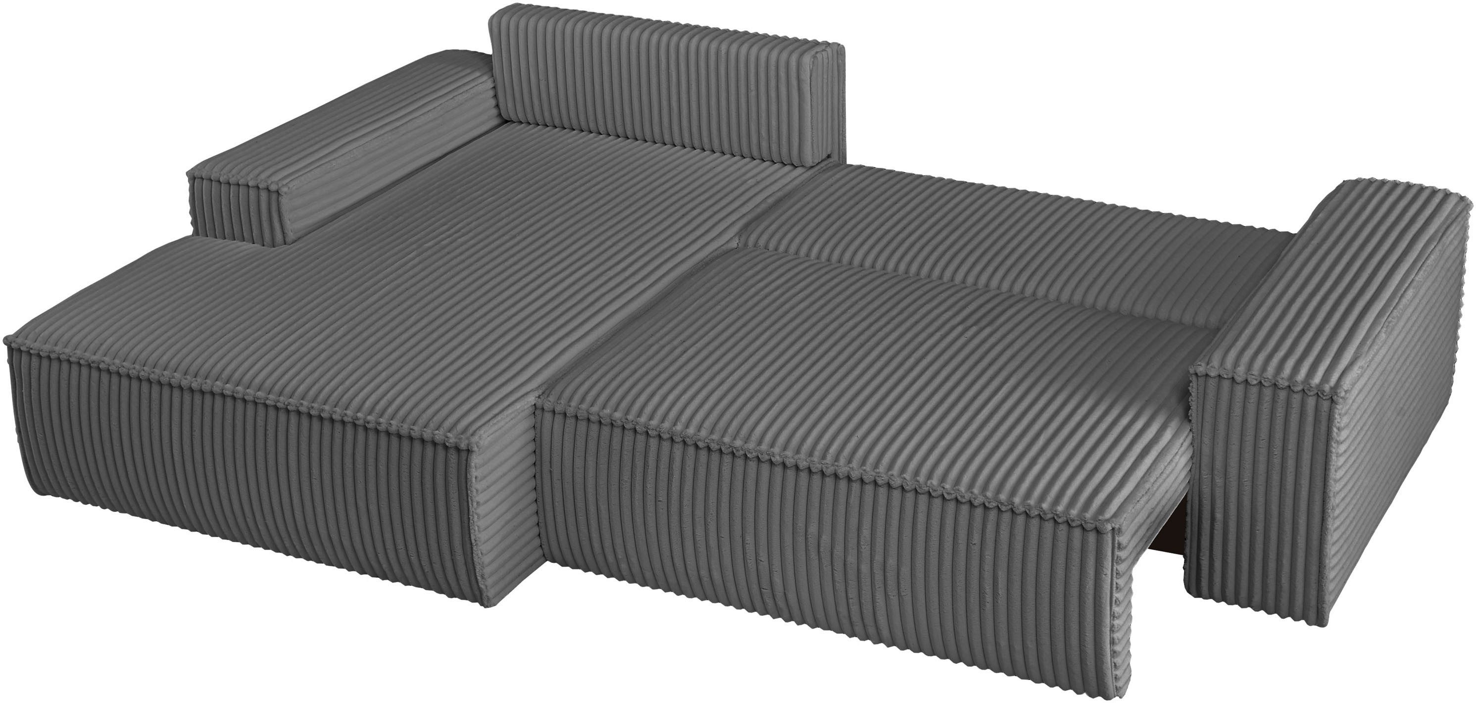 andas Hoekbank Finnley slaapbank 267 cm in Bouclé, fijne structuur en cord, L-vorm