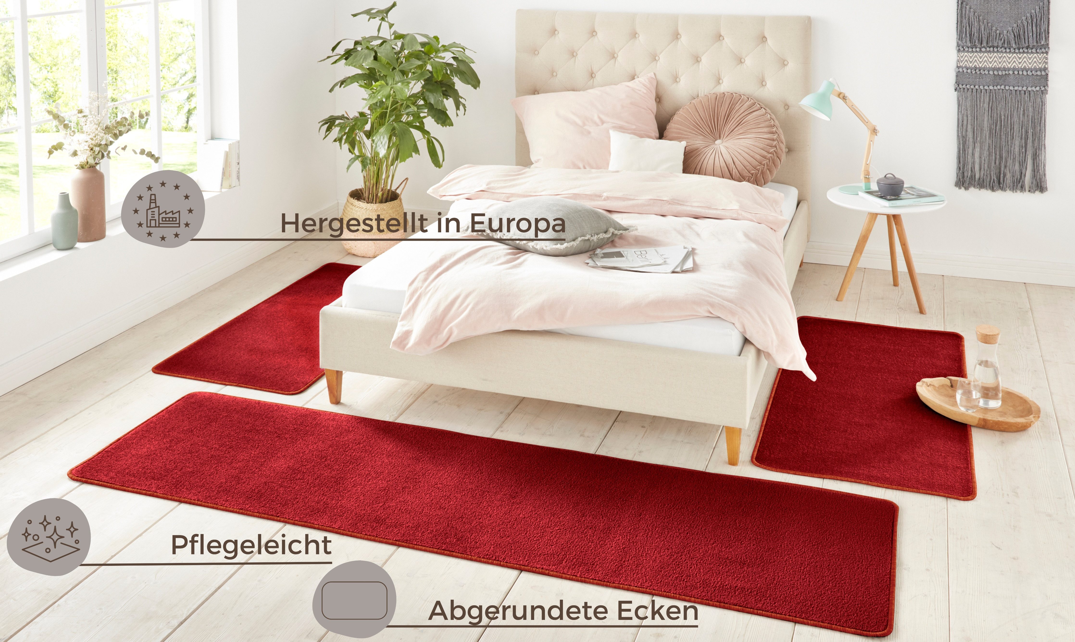 HANSE Home Set slaapkamerkleedjes Shashi Korte pool, unikleur, vloerkleed, bedloper, slaapkamerkleed, loper