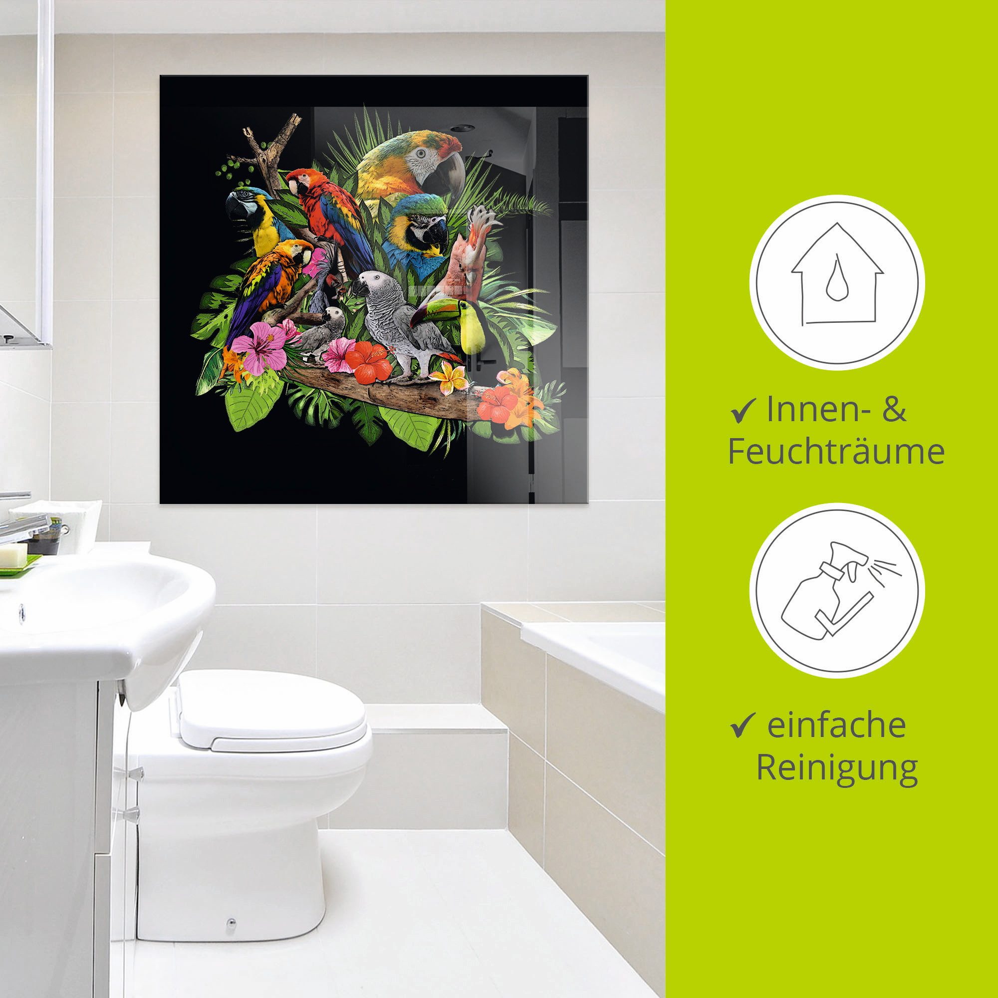 Artland Print op glas Papegaaien Grijze Papegaai Kaketoe Jungle