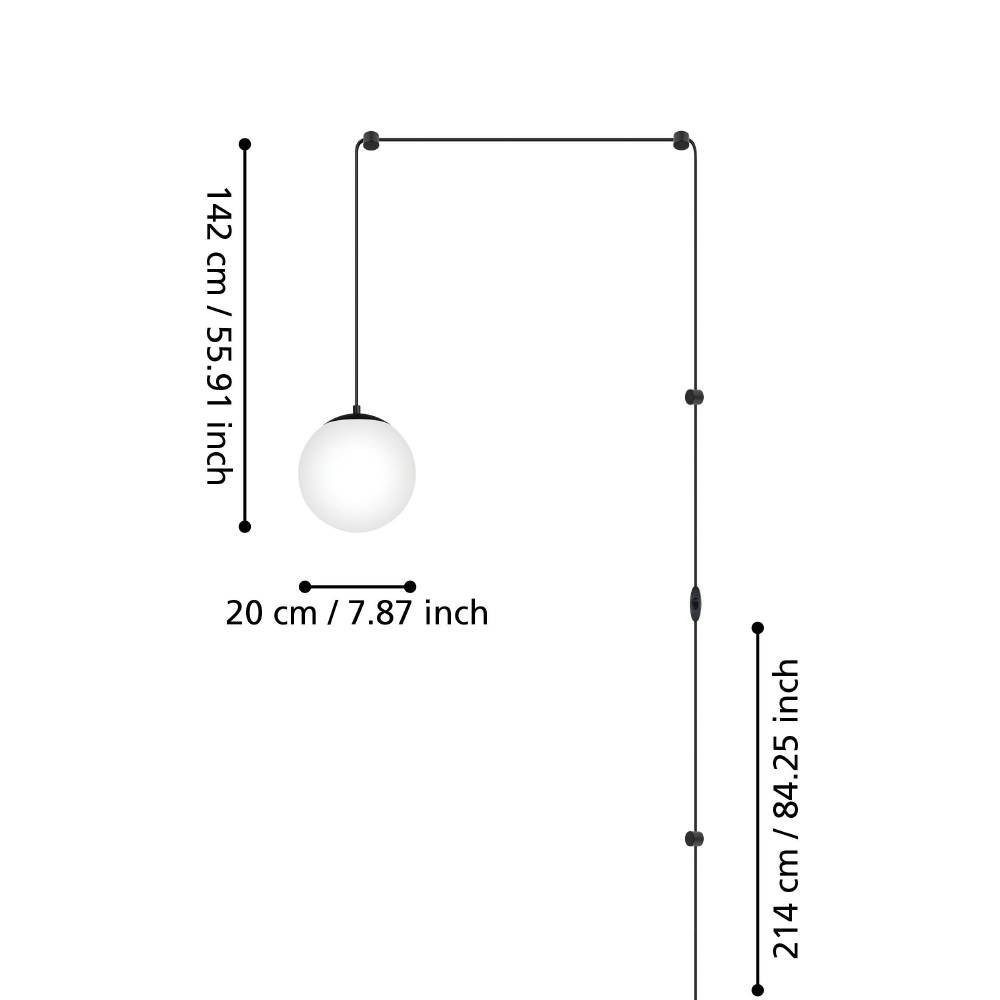 EGLO Hanglamp Rondo 3 Hanglamp, eettafellamp van zwart metaal en wit glas, E27 (1 stuk)