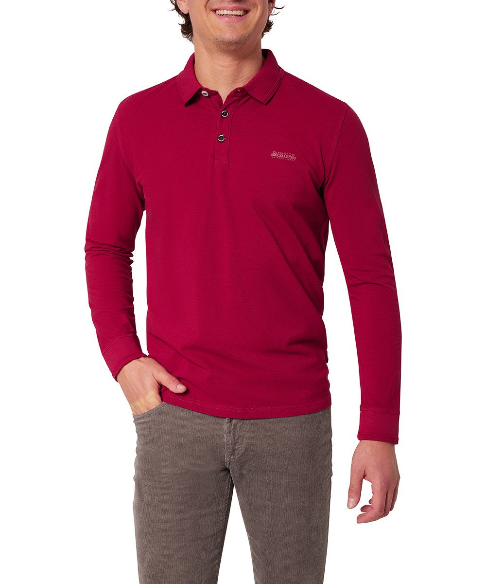 Pioneer Authentic Jeans Poloshirt met lange mouwen met kraag en knopenlijst