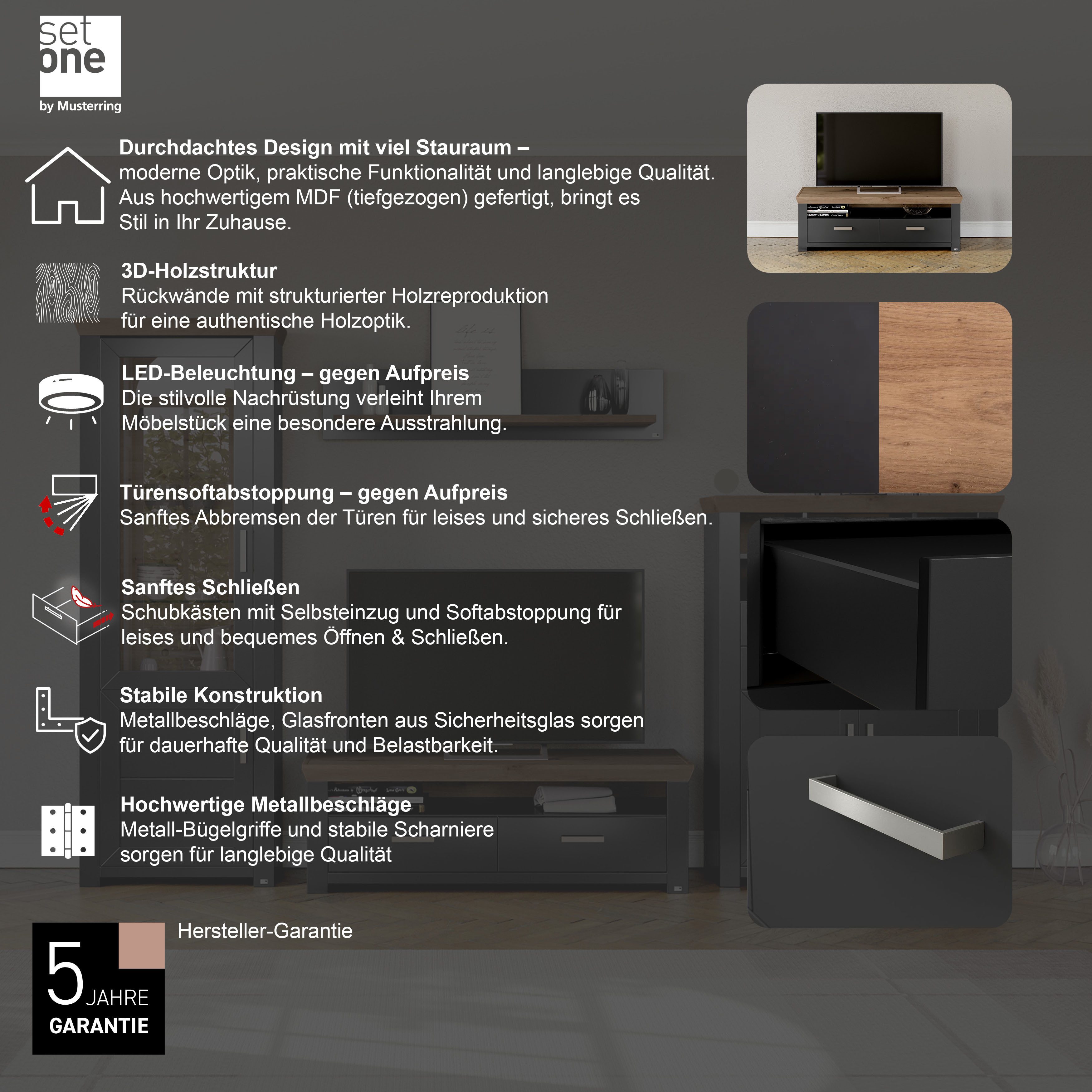 set one by Musterring Tv-meubel York Type 31, met 2 laden, verlichting optioneel, breedte 140 cm