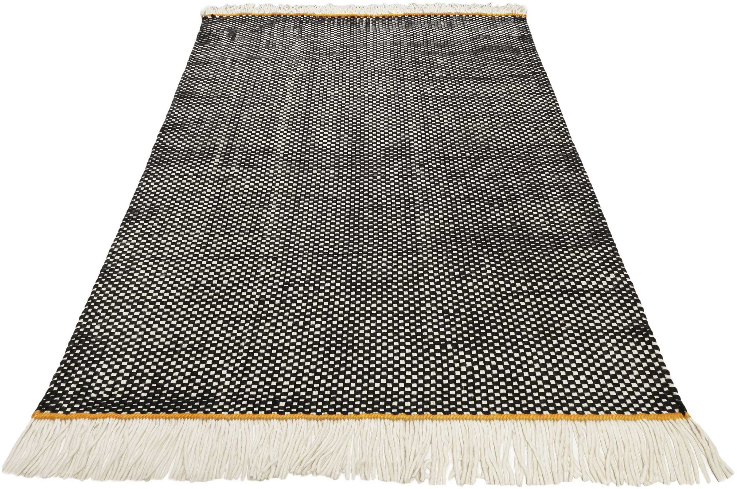 Esprit Wollen kleed Casa ESP 2208 Vloerkleed van natuurmateriaal met franje, woonkamer wollen vloerkleden maat 130 cm x 190 cm x 18 mm zwart