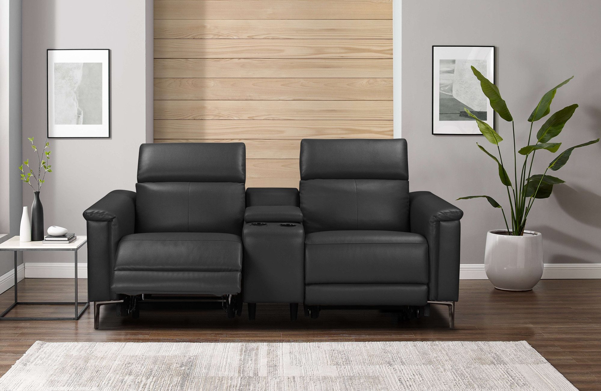 Places of Style 2-zitsbank Lund, 2-zits bioscoopbank, tv-fauteuil, multimedia-sofa, USB-A met elektrische of handmatige relaxfunctie, bekerhouder en opbergruimte