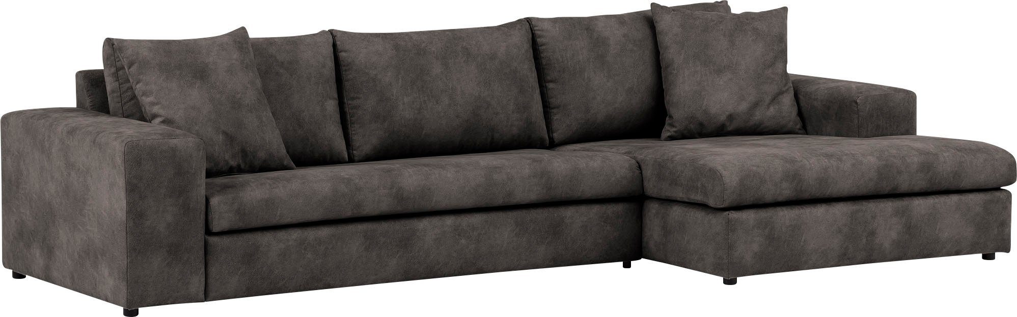 andas Hoekbank SLEETLAND XXL van fluweel of in vintage leer-look, L-model,