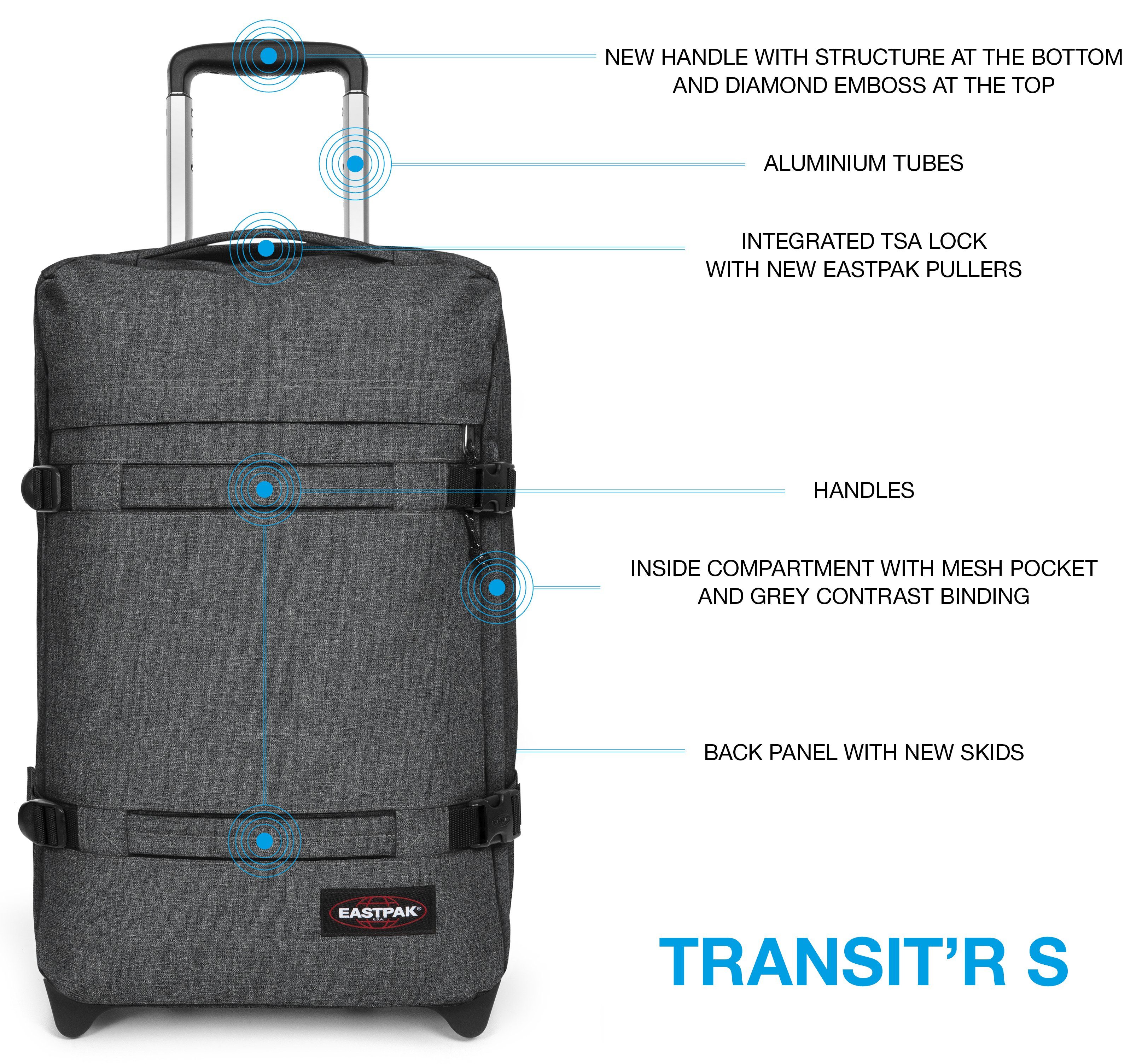 Eastpak Zachte bagage trolley TRANSIT'R S Handbagage-koffer reis bagage koffer met TSA-slot reistas