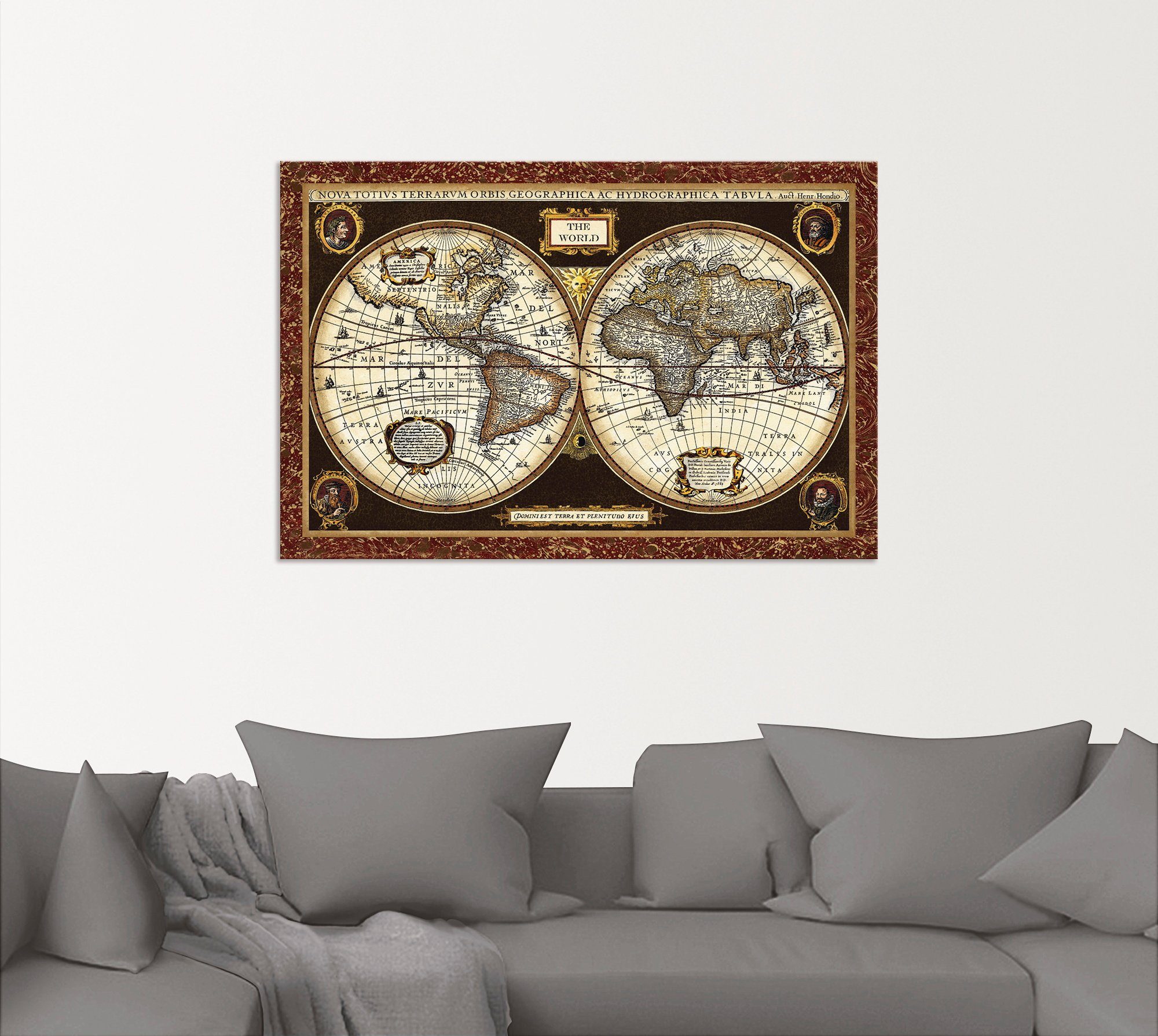Artland Artprint Wereldkaart als artprint van aluminium, artprint voor buiten, artprint op linnen, poster, muursticker