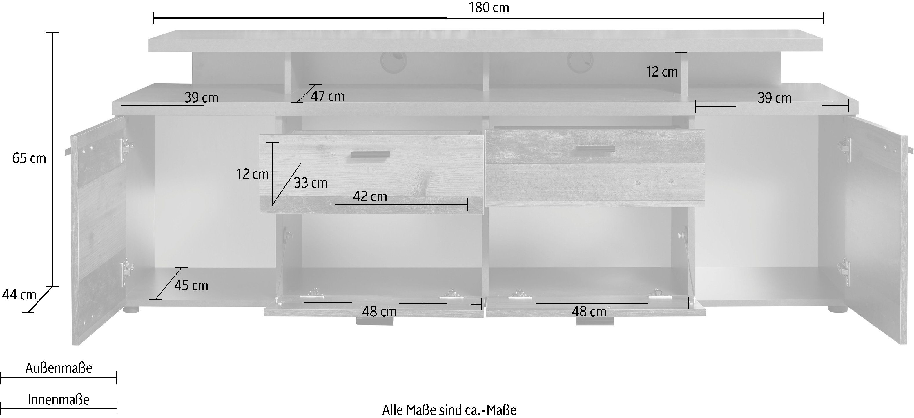 INOSIGN Tv-meubel Messina Lowboard met TV-opzetstuk - Voor televisies tot 60 inch (1 stuk)