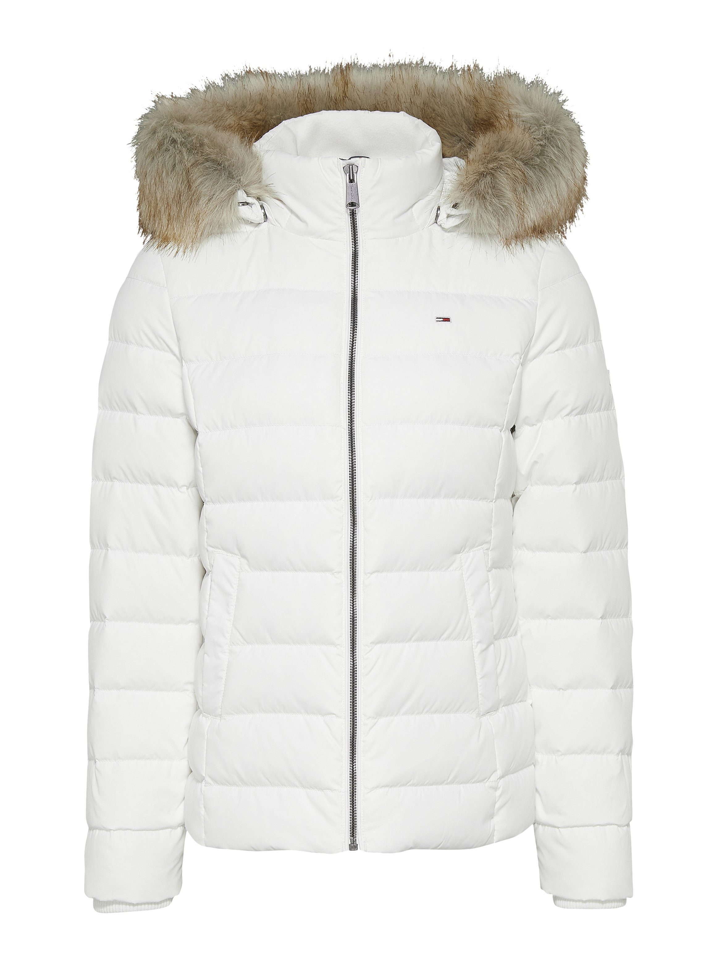TOMMY JEANS Donsjack BASIC HOODED DOWN JACKET met imitatiebont aan de capuchon & tommy jeans-merklabel