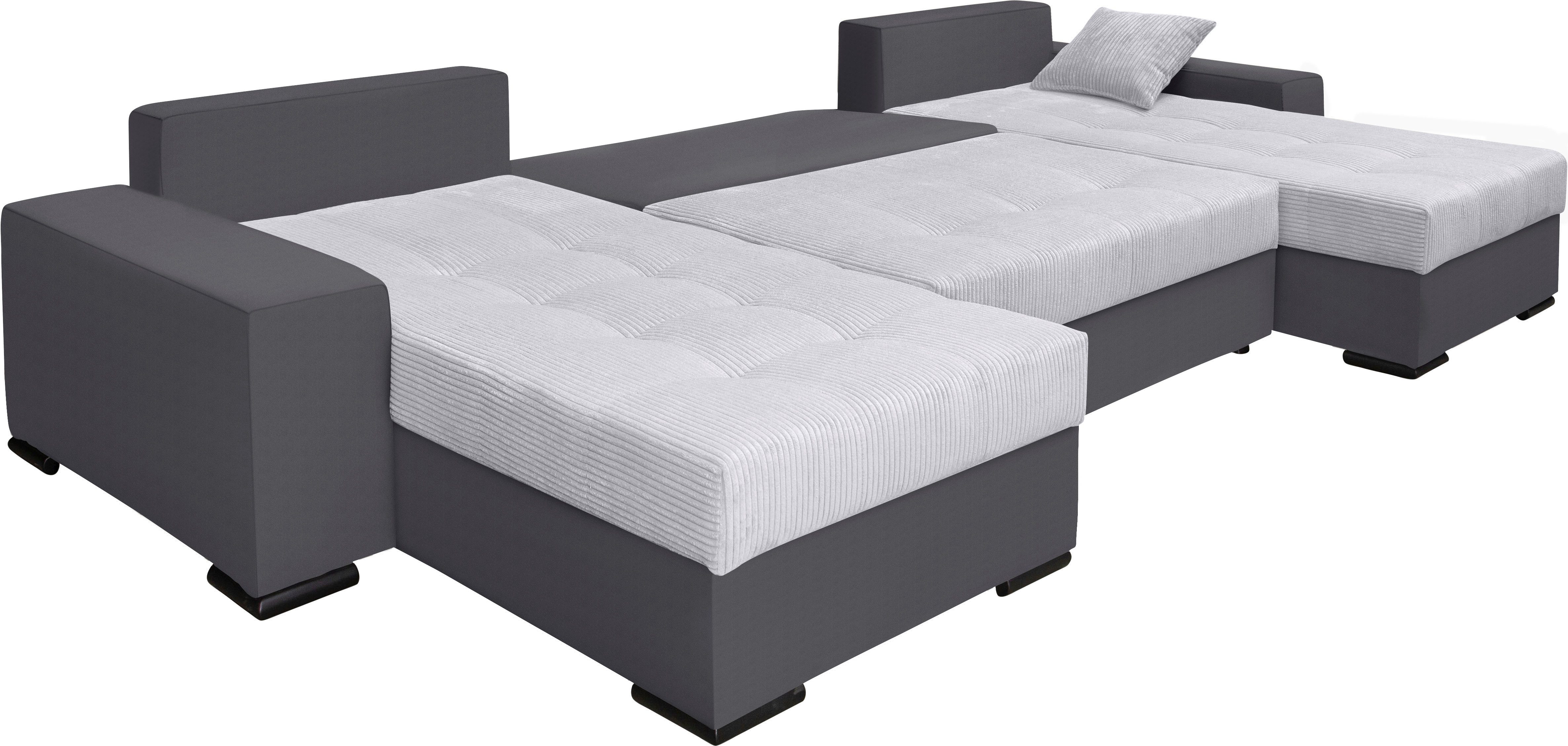 COLLECTION AB Zithoek XL-Josy U-vorm, breedte 313 cm, cord-/mix incl. bedfunctie, bedlade, met 4 gelijk grote rugkussens
