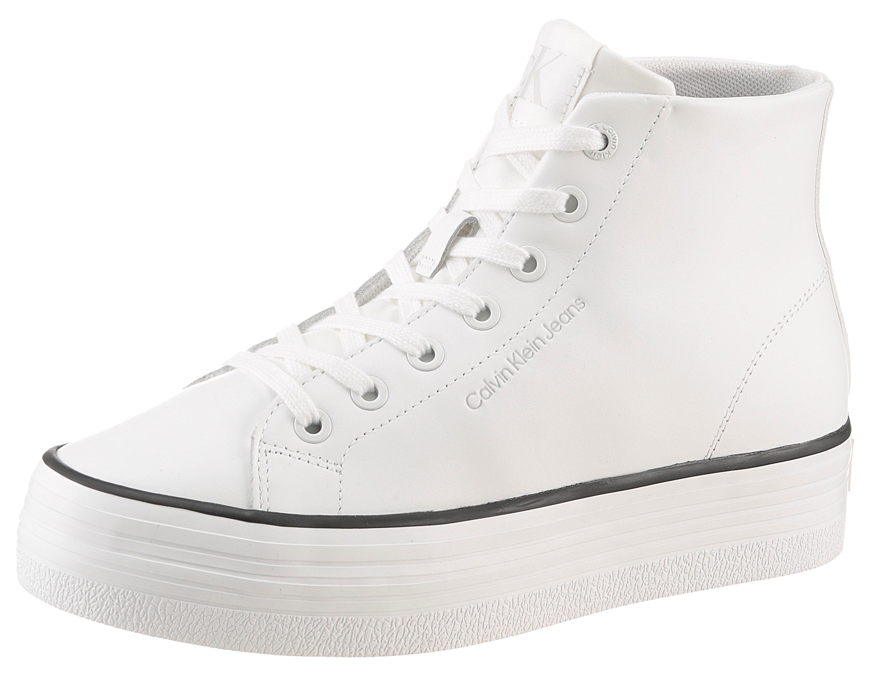 Calvin Klein Plateausneakers BOLD VULC FLATF MID LTH IN high top sneaker, veterschoenen met ck-logo...