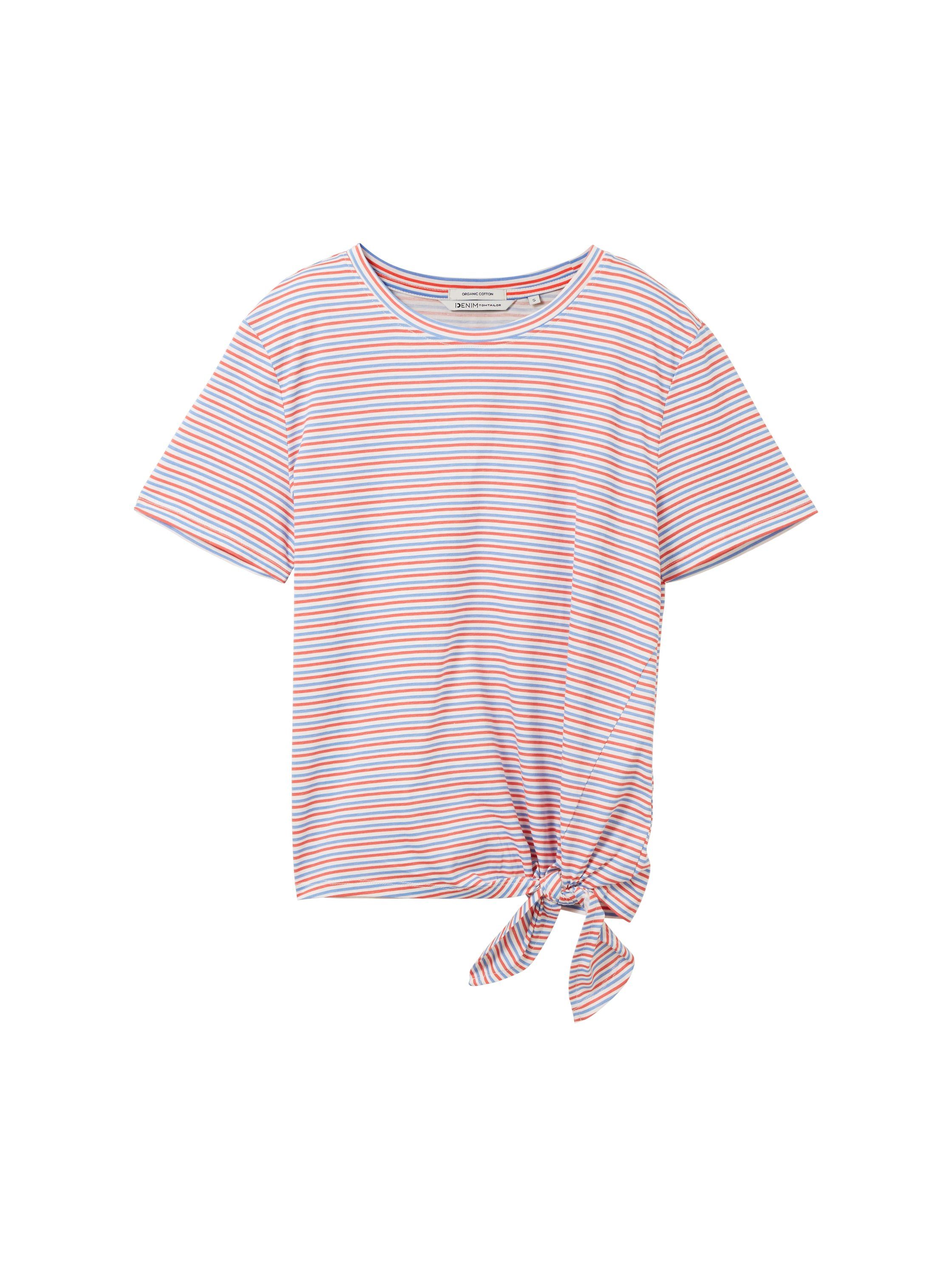 Tom Tailor Denim T-shirt met minimalprint en zij-knoop