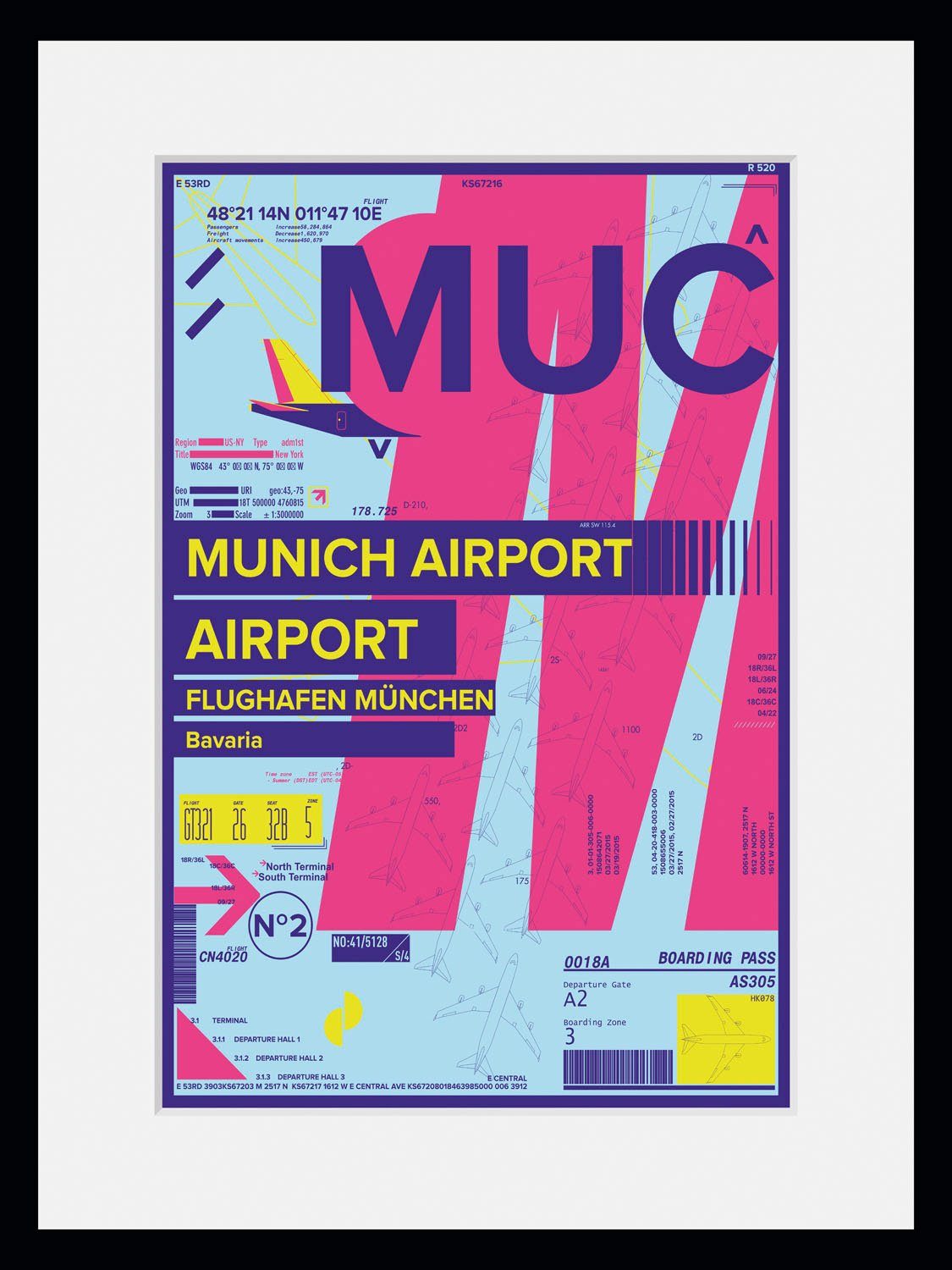 queence Wanddecoratie MUC AIRPORT HD premium posterdruk incl. houten lijst (1 stuk)