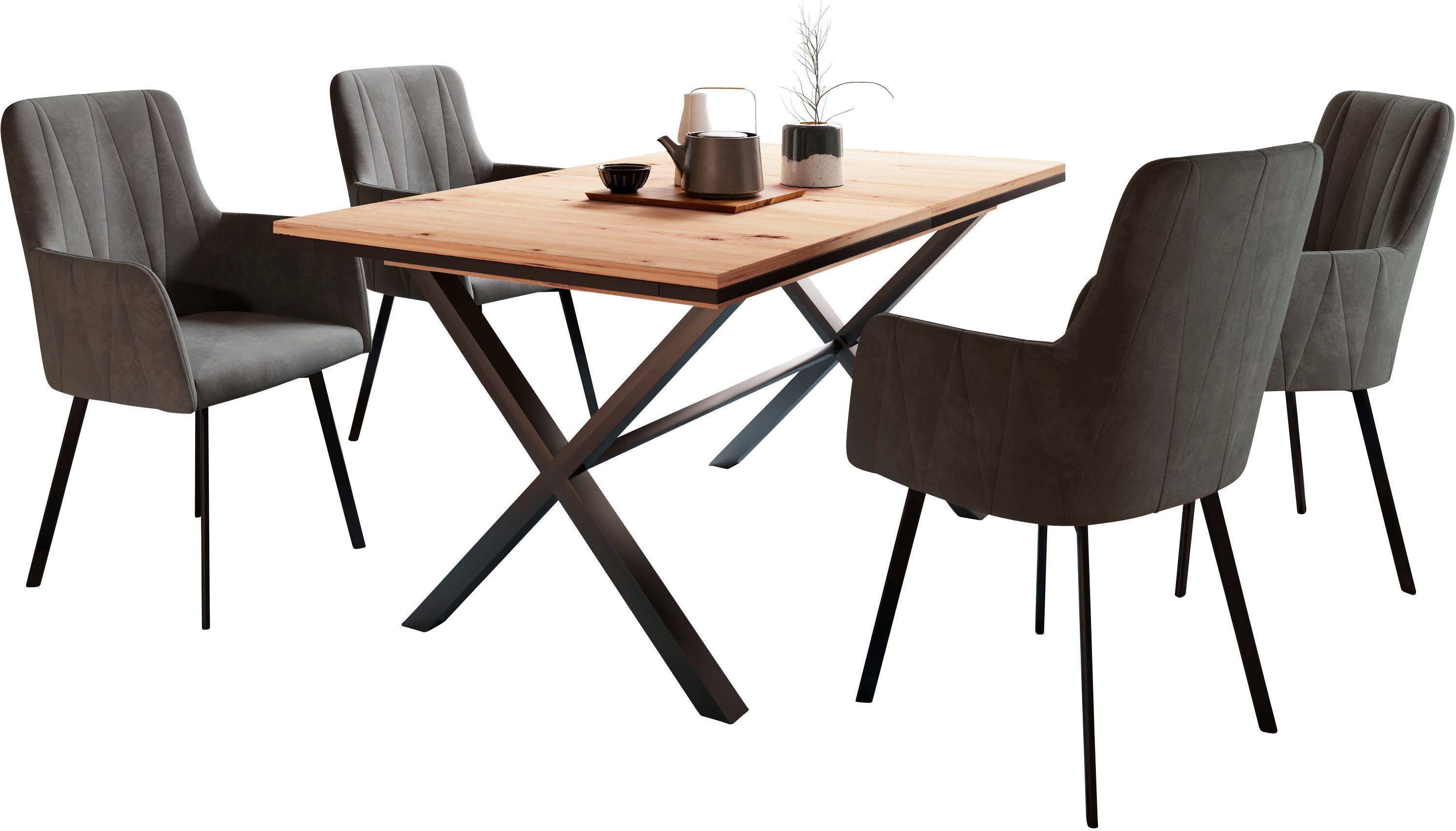 HELA Eethoek Uittrekbaar 160 - 200 cm, fauteuil 360° draaibaar (set, 5-delig) eethoeken beige