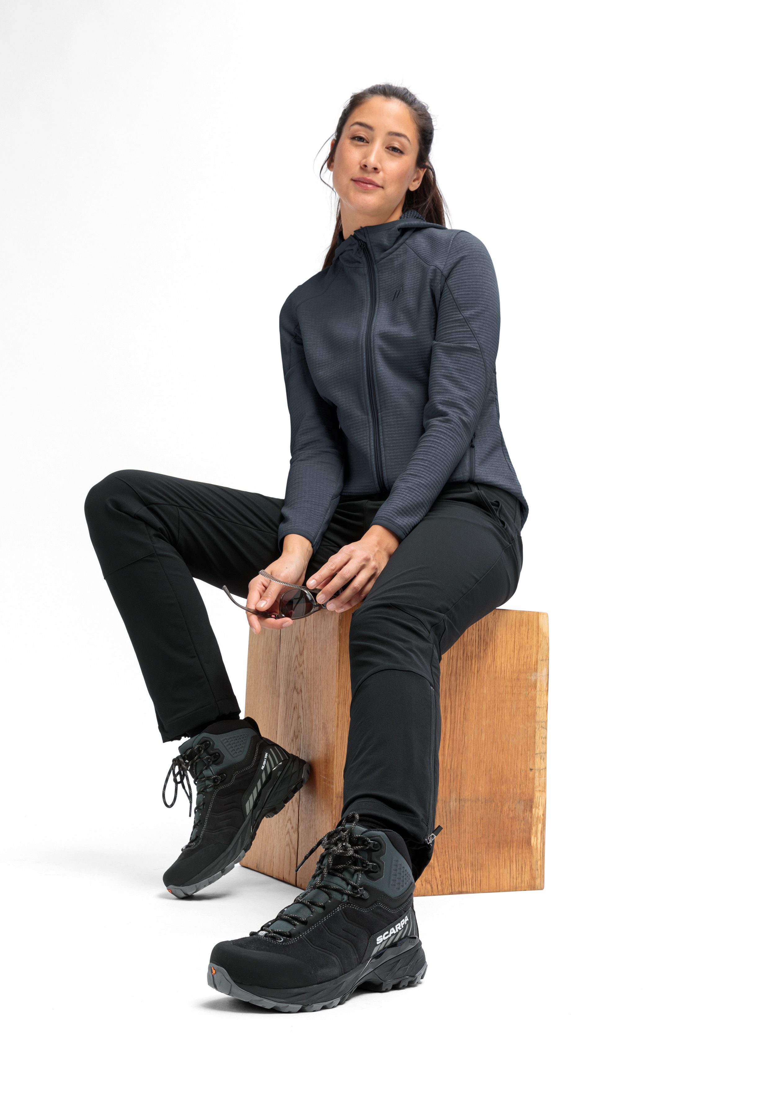 Maier Sports Fleecejack Tesila Hood W Dames midlayer, ademend snel drogend, full-zip, regular fit