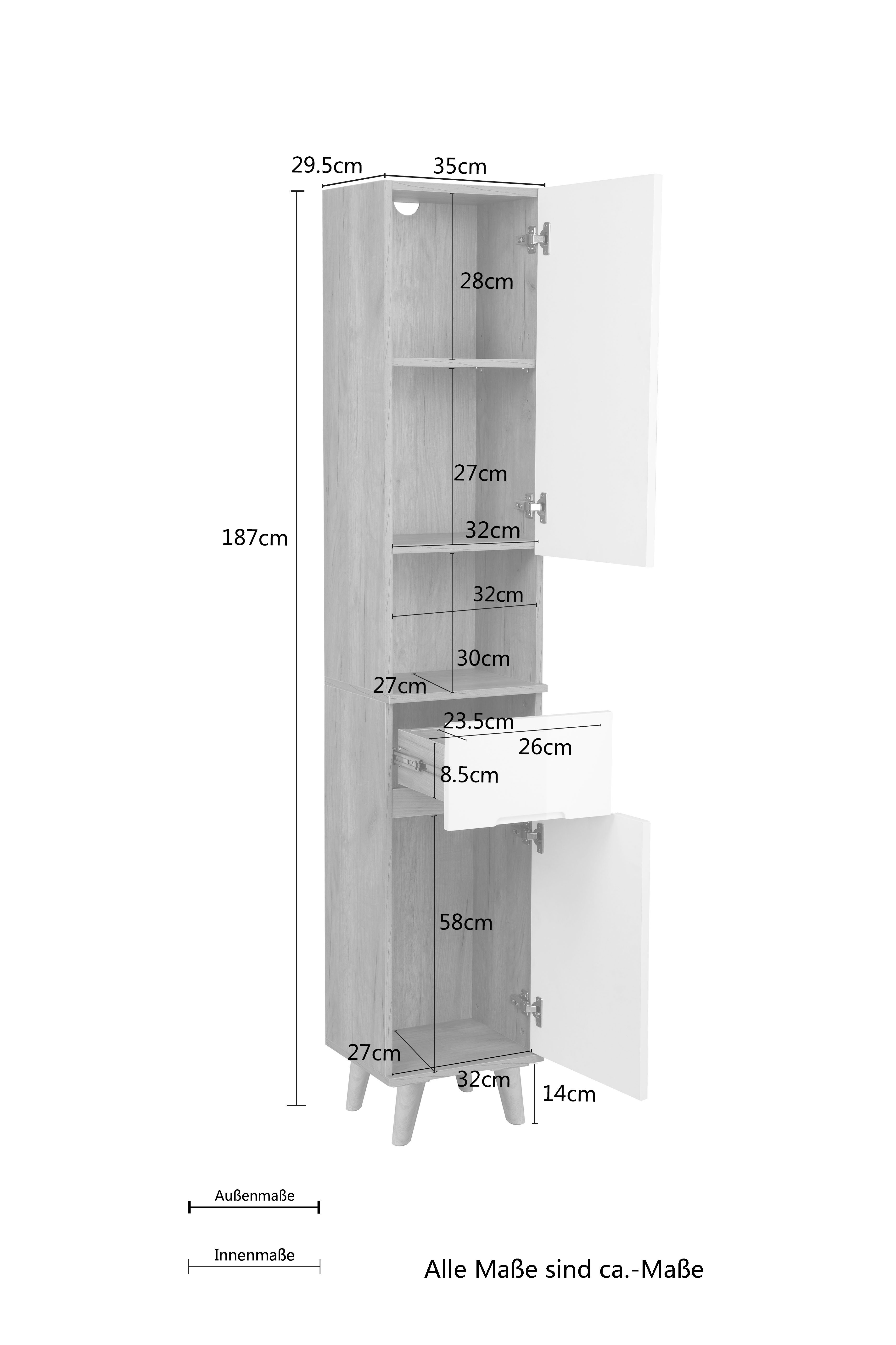 welltime Hoge kast Lund badkamerkast Scandinavisch design met veel bergruimte