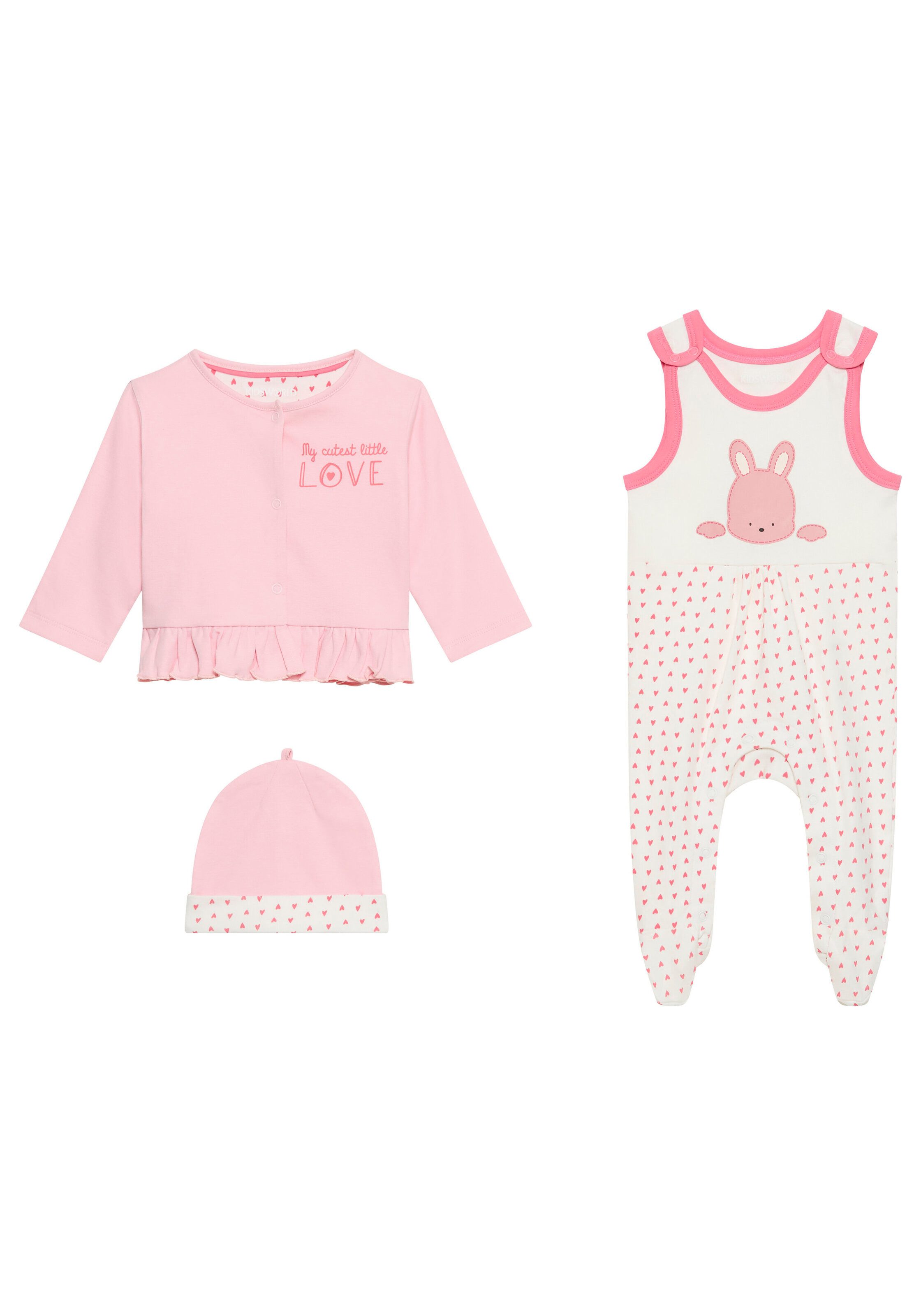 KIDSWORLD Romper jasje en muts 3-delig baby-set, voor kleine meisjes (set, 3-delig)