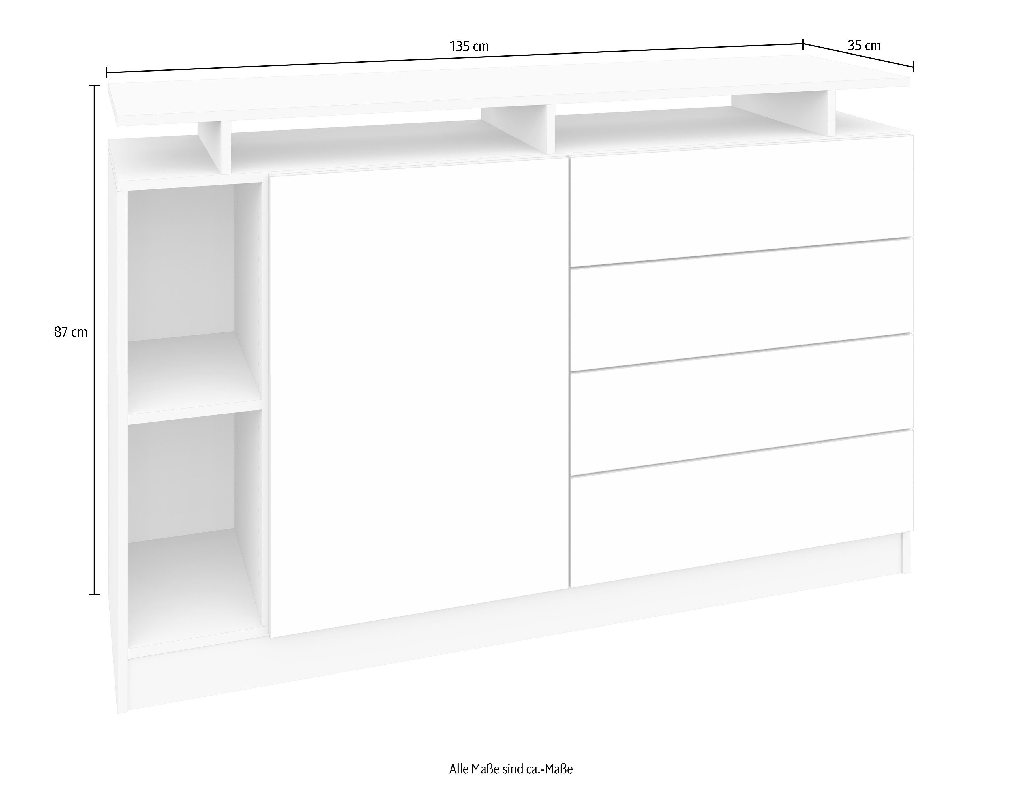 borchardt Möbel Dressoir Vaasa moderne greeploze look, push-to-openfunctie