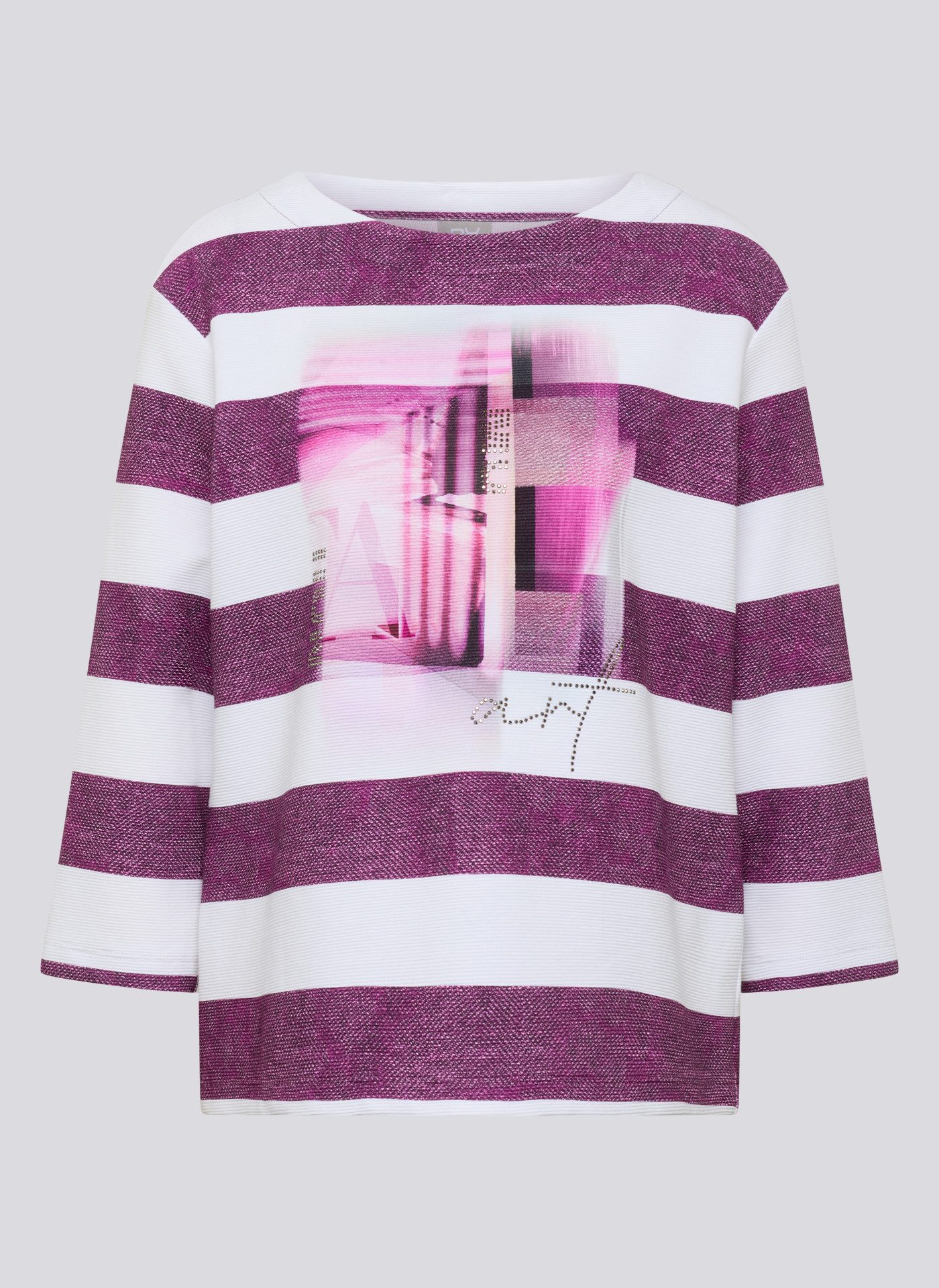 Rabe Shirt met 3/4 mouwen in streepdesign en met print