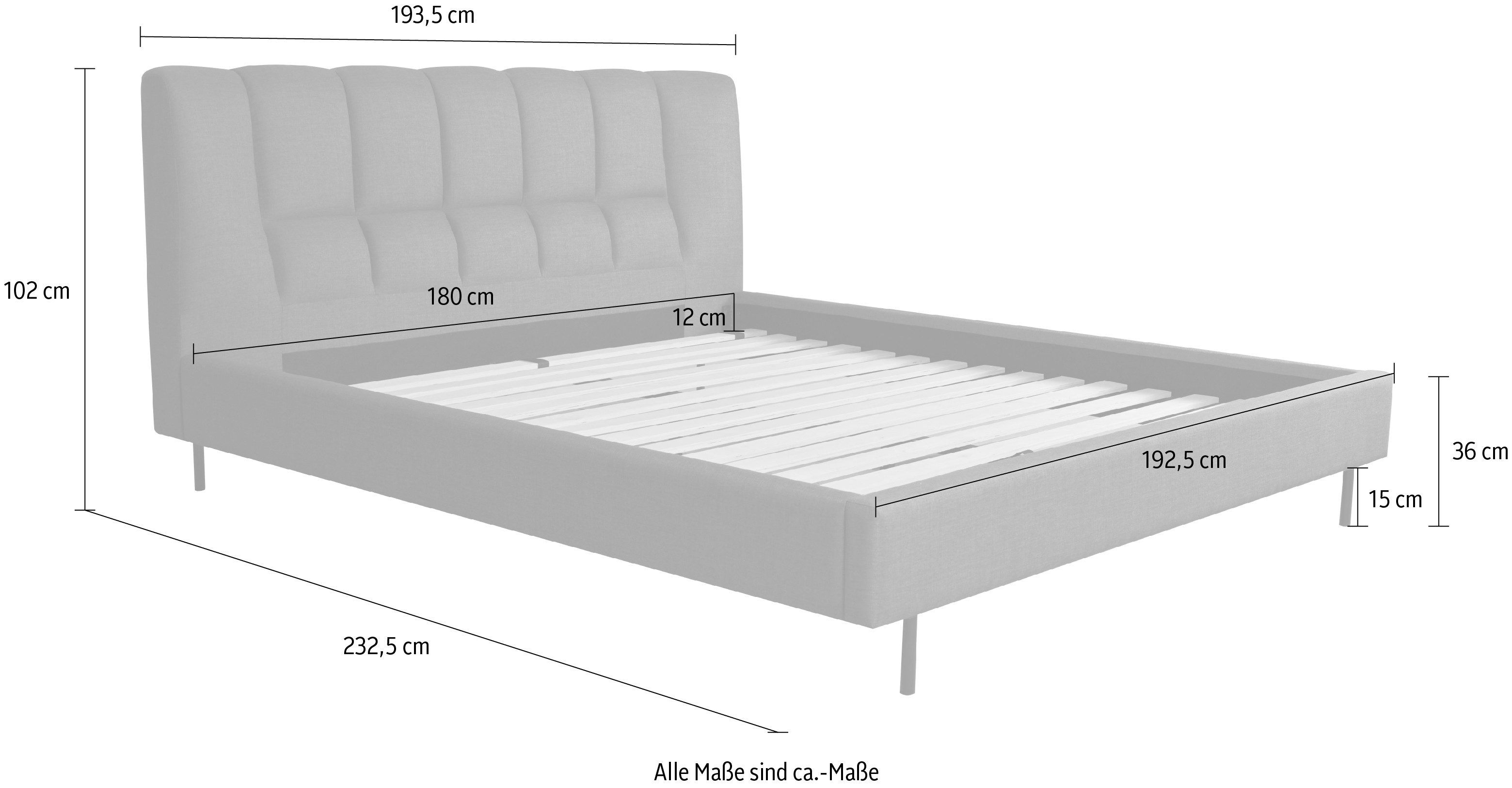 Leonique Gestoffeerd bed Silene inclusief lattenbodem, verkrijgbaar in 140 & 180 cm breedte
