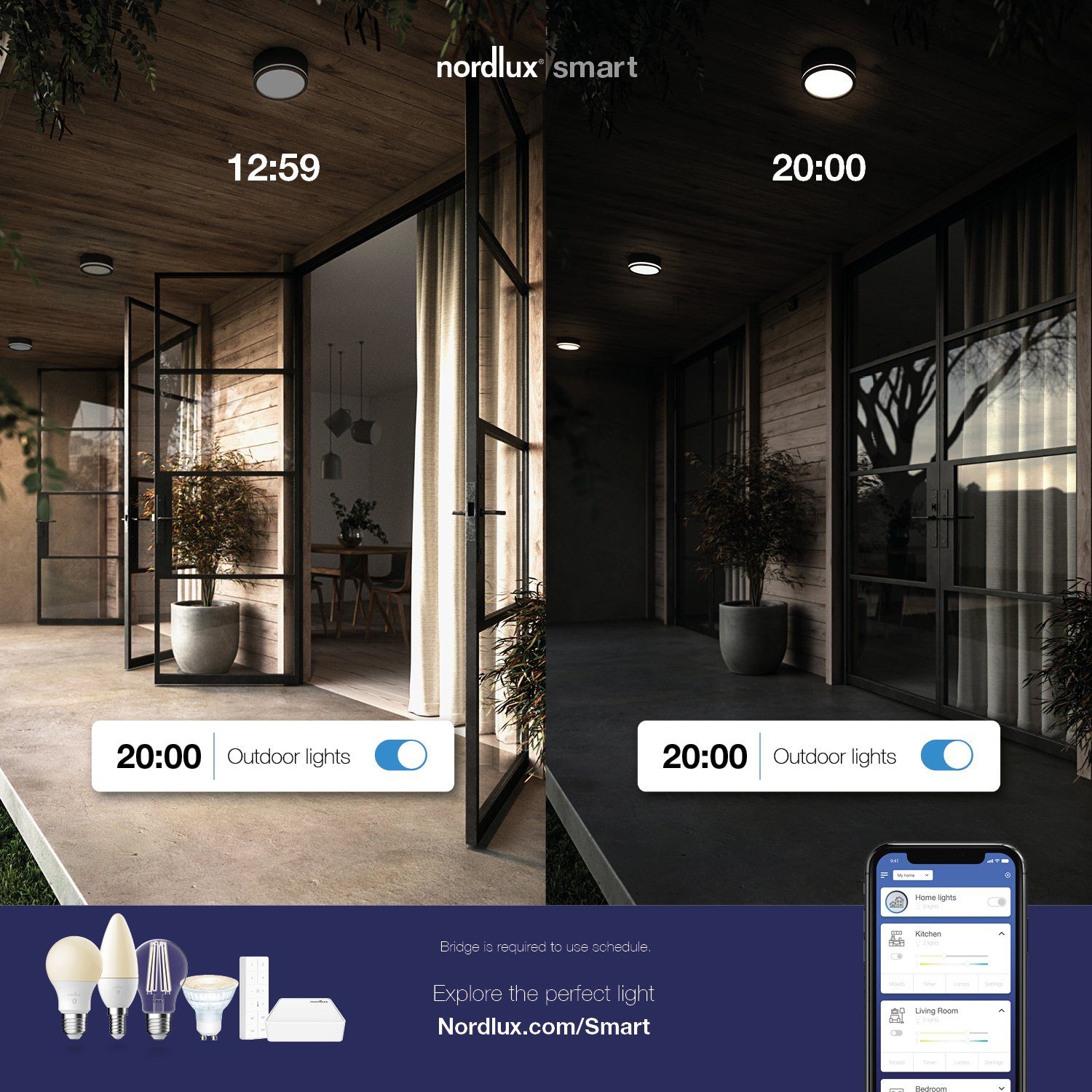 Nordlux Led-verlichting Smartlight Smart Home starter Kit+2 lampen + Bridge,met wifi of bluetooth (1 stuk)