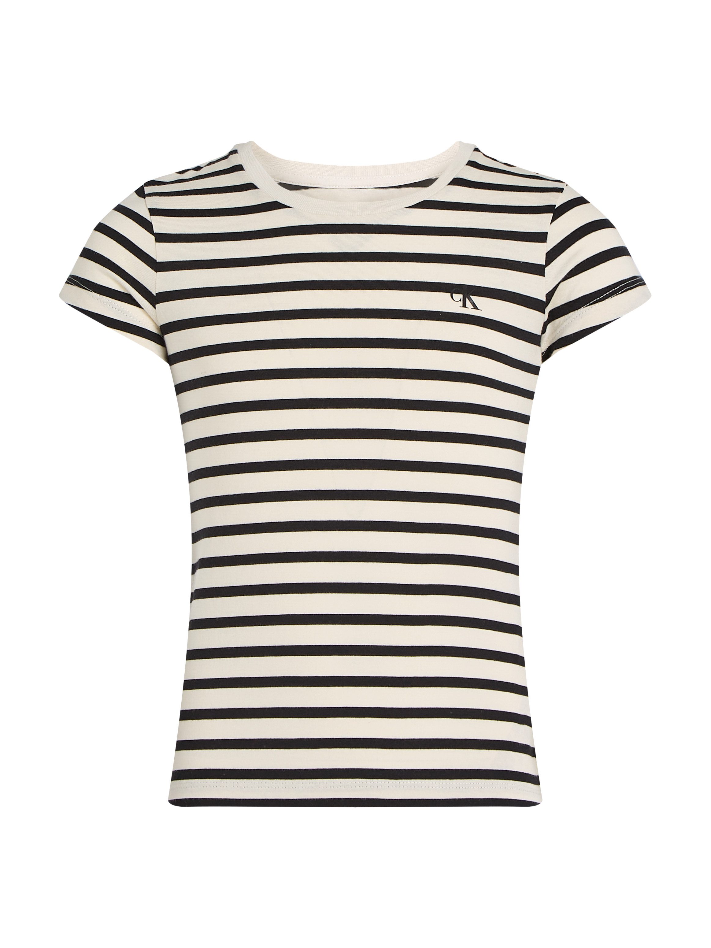 Calvin Klein Shirt met ronde hals 2 PACK STRIPE SLIM SS T-SHIRT voor kinderen tot 16 jaar met logo-opdruk