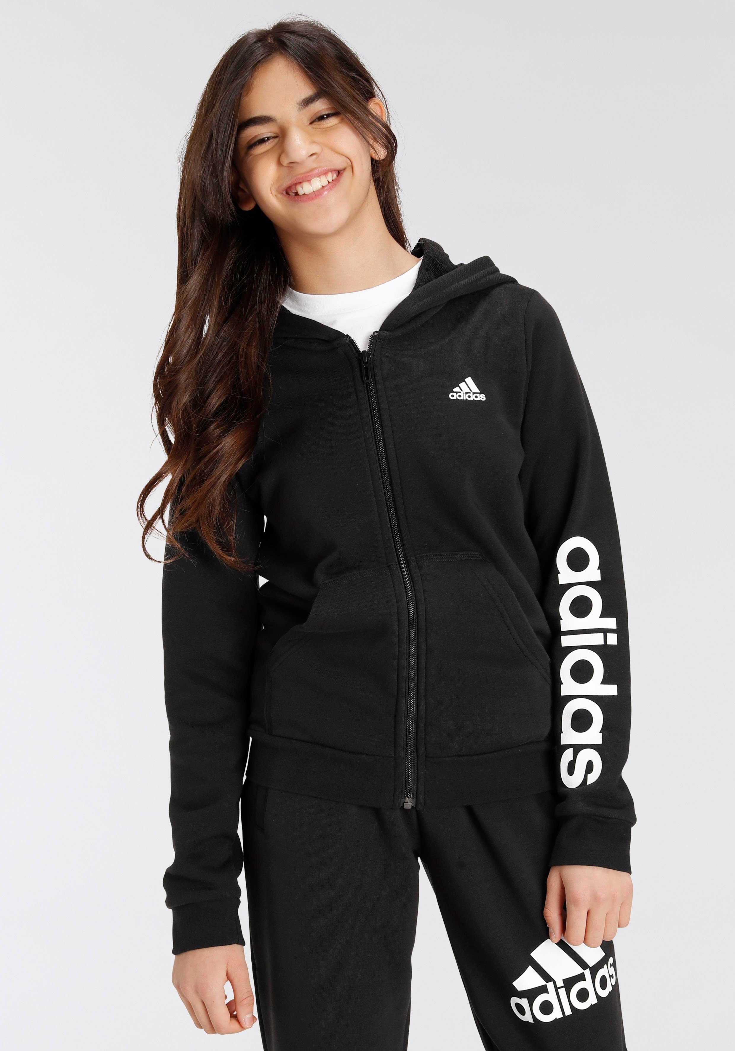 adidas sportswear capuchonsweatvest essentials linear logo capuchonjack (1-delig) zwart