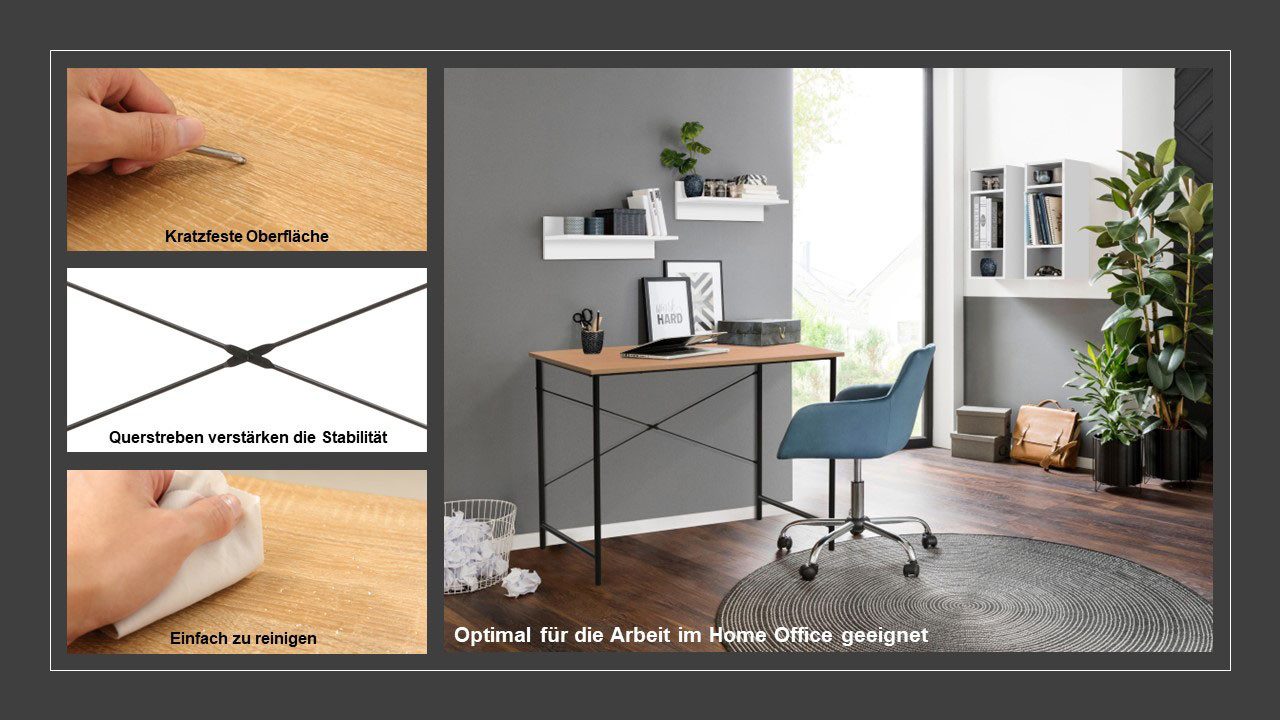 INOSIGN Bureau TALIA Computertafel, stabiel metalen frame, breedte 100 cm