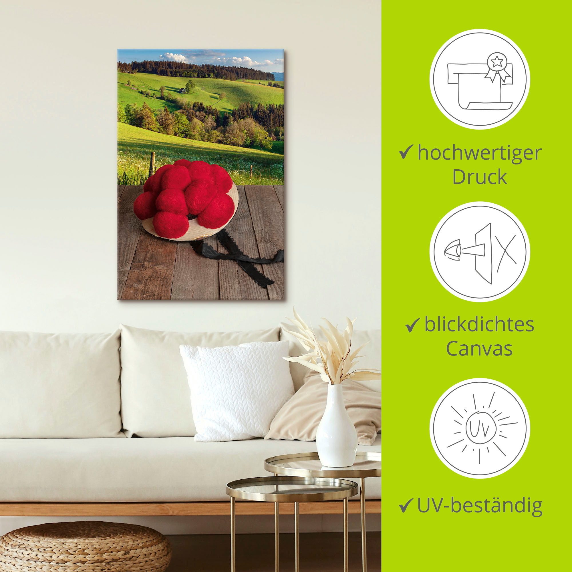 Artland Artprint Bollenhut uit het Zwarte Woud op een houten tafel als artprint van aluminium, artprint voor buiten, artprint op linnen in verschillende maten