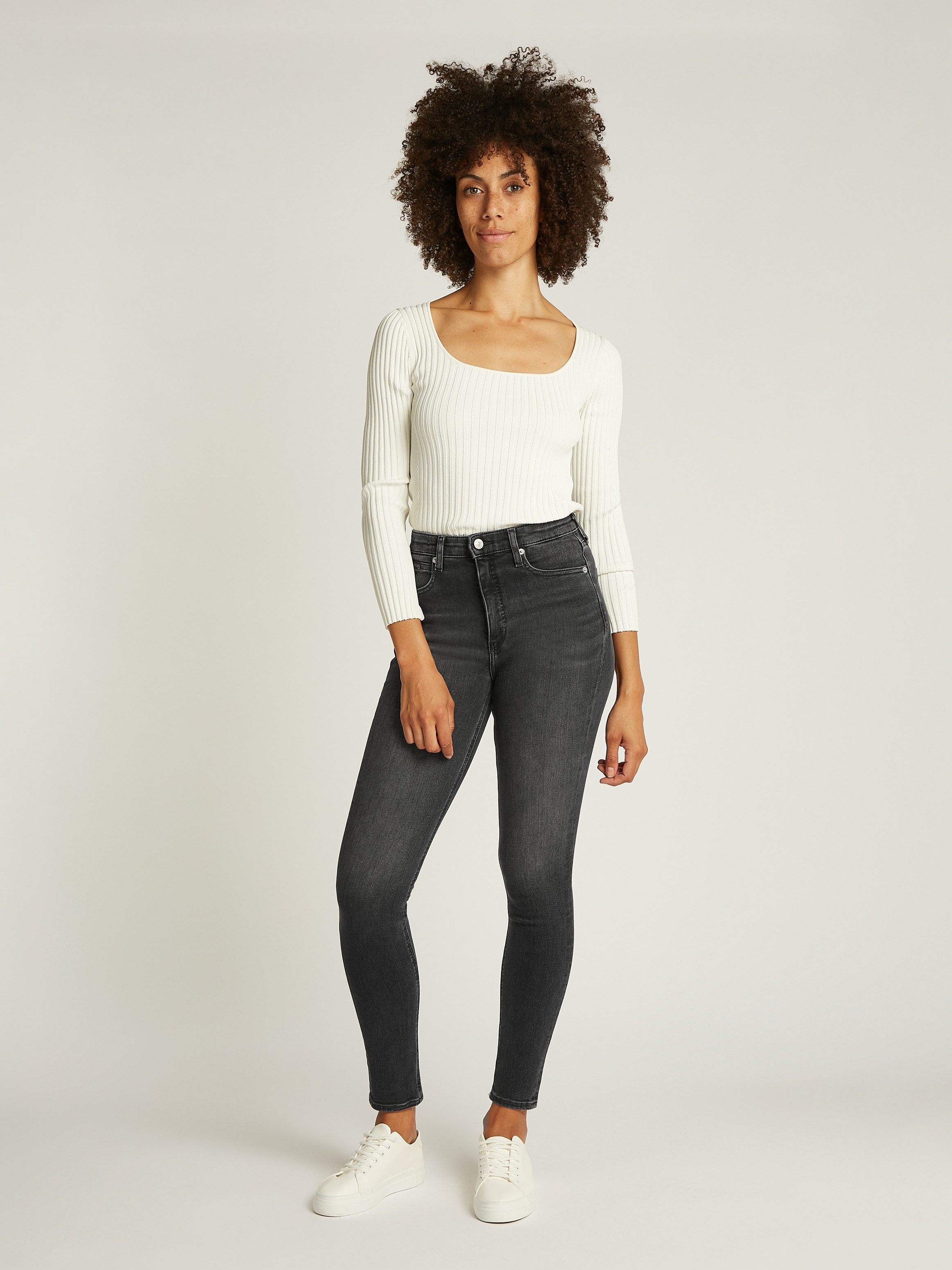 Calvin Klein Skinny fit jeans High rise skinny met muntzakje, lichte stone wash-look