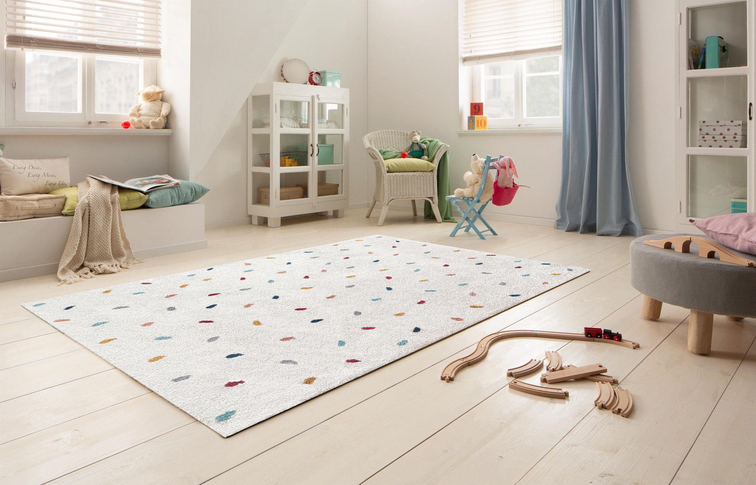 my home Kindervloerkleed Odan, hoogpolig tapijt gekleurde stippen tapijten, zacht, woonkamer, kinderkamer