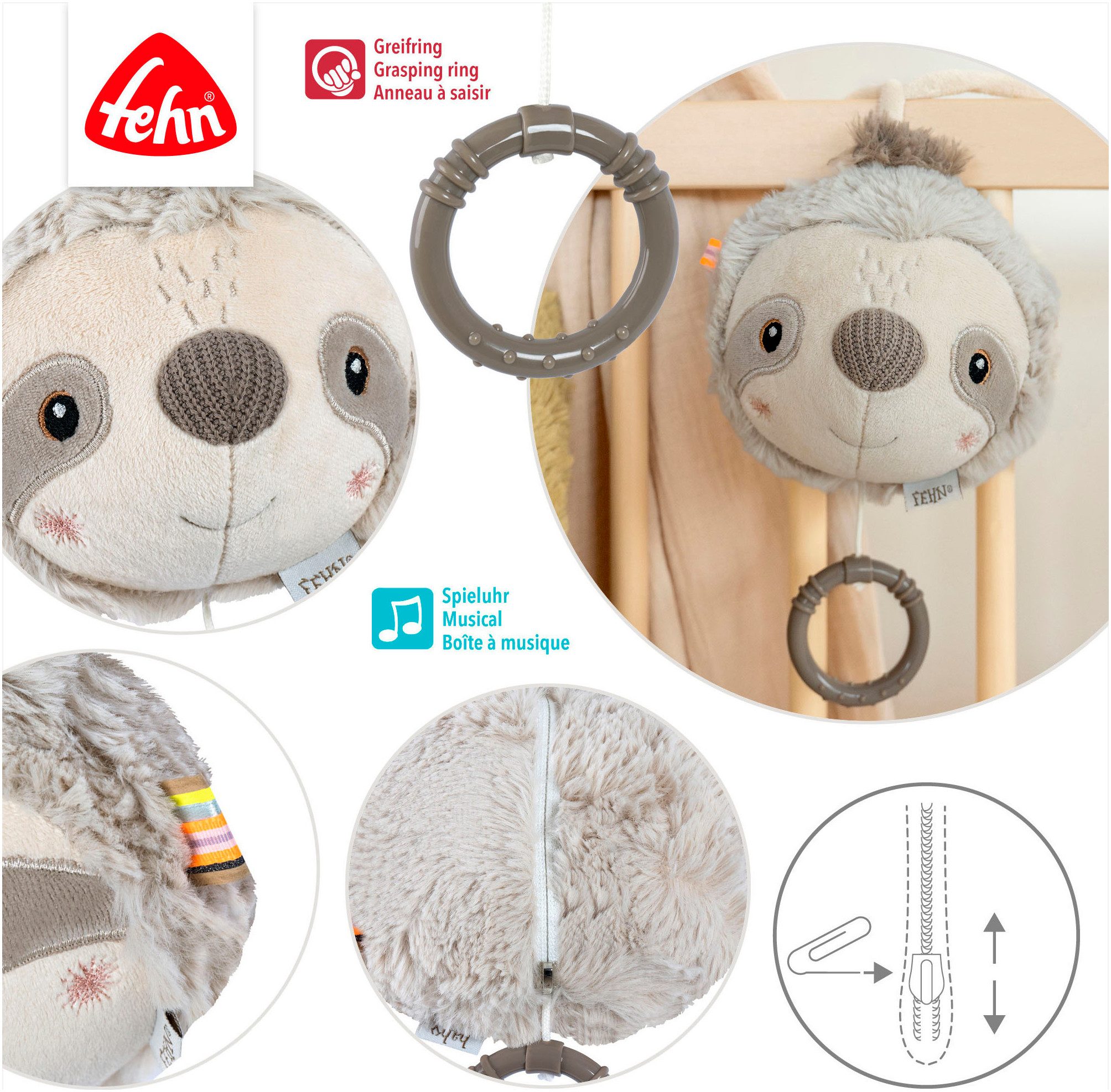 Fehn Speeldoosje Lazy, Crazy & Pink, Luiaard