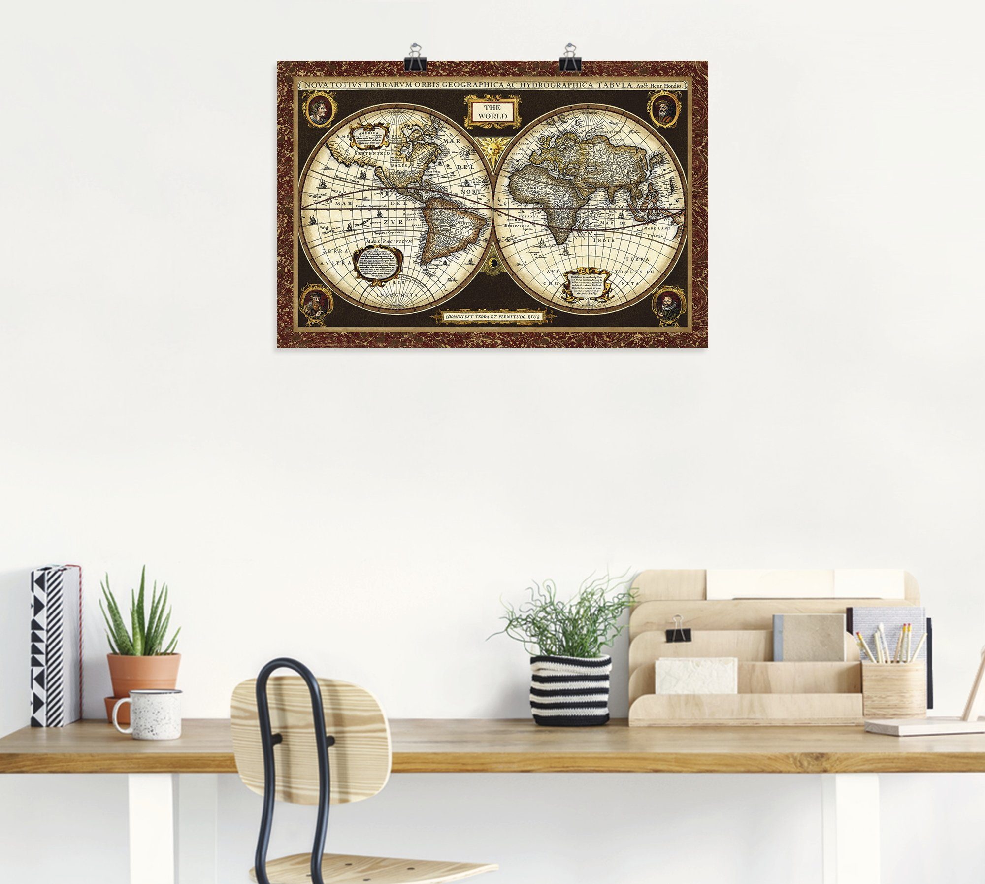 Artland Artprint Wereldkaart als artprint van aluminium, artprint voor buiten, artprint op linnen, poster, muursticker