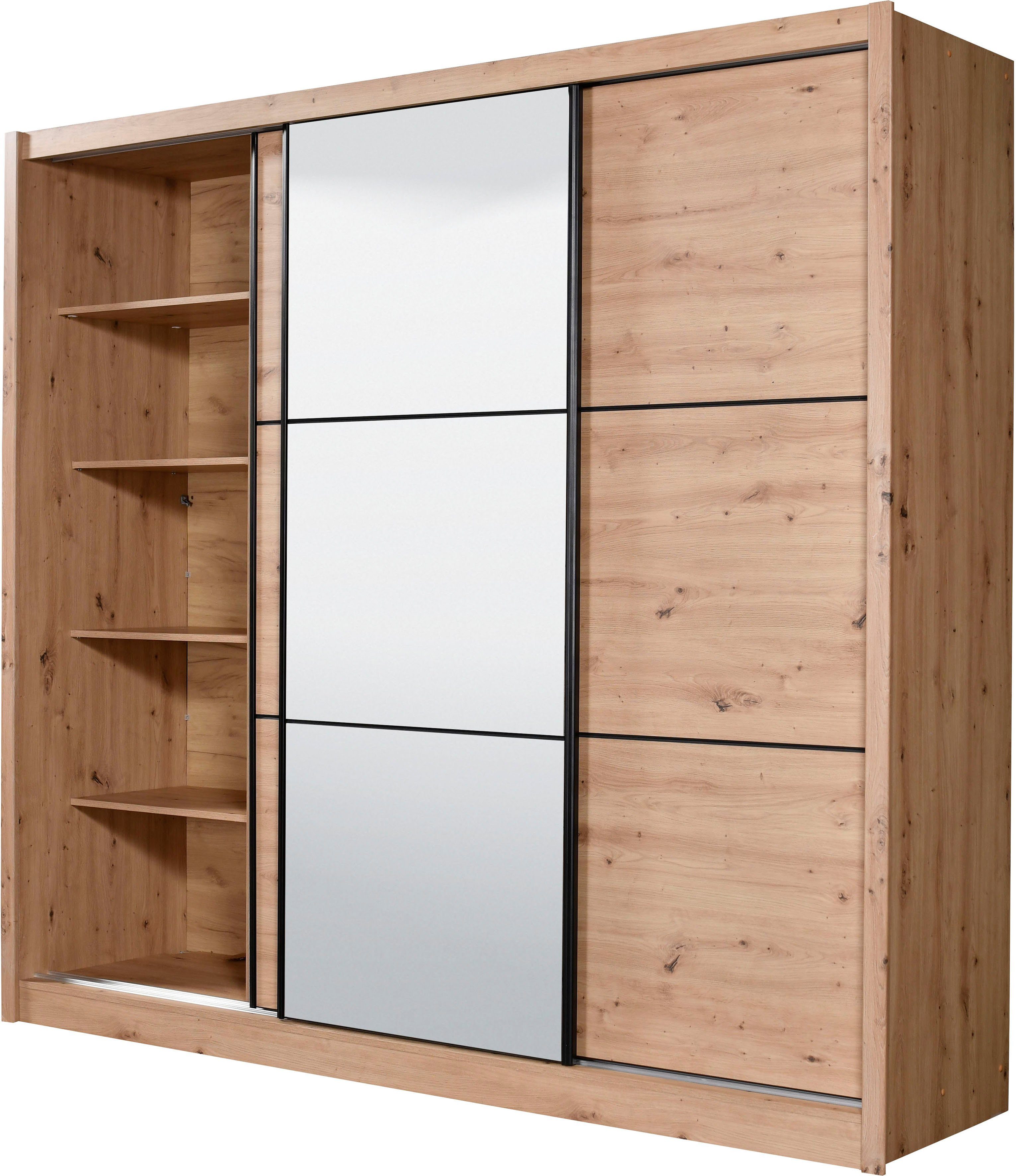 INOSIGN Zweefdeurkast Navara kledingkast met spiegel linnenkast garderobe met royale binnenuitrusting, fsc®-gecertificeerd, in 3 breedtes