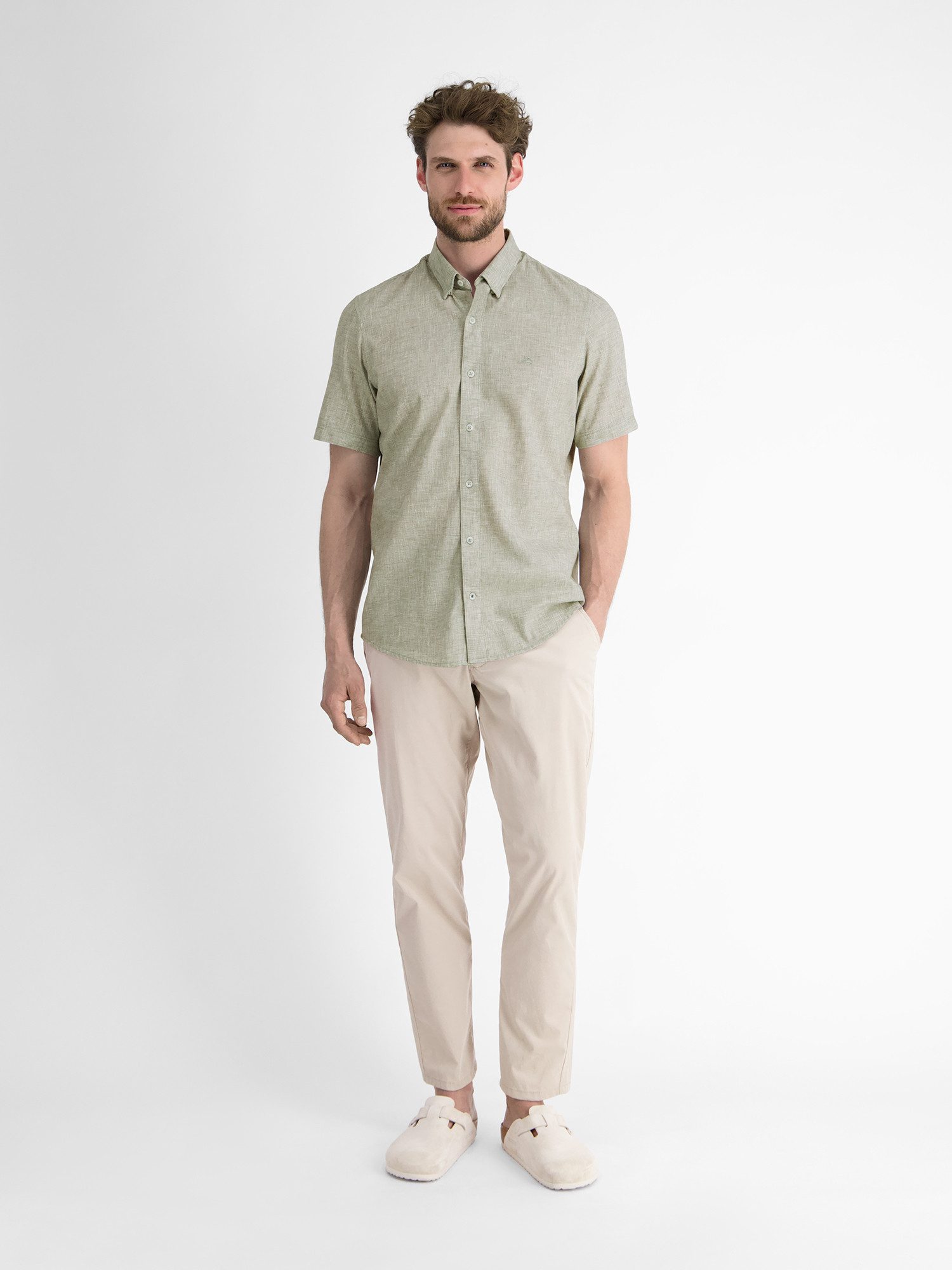 Lerros Overhemd met korte mouwen LERROS kortarmig overhemd met verborgen button-down kraag