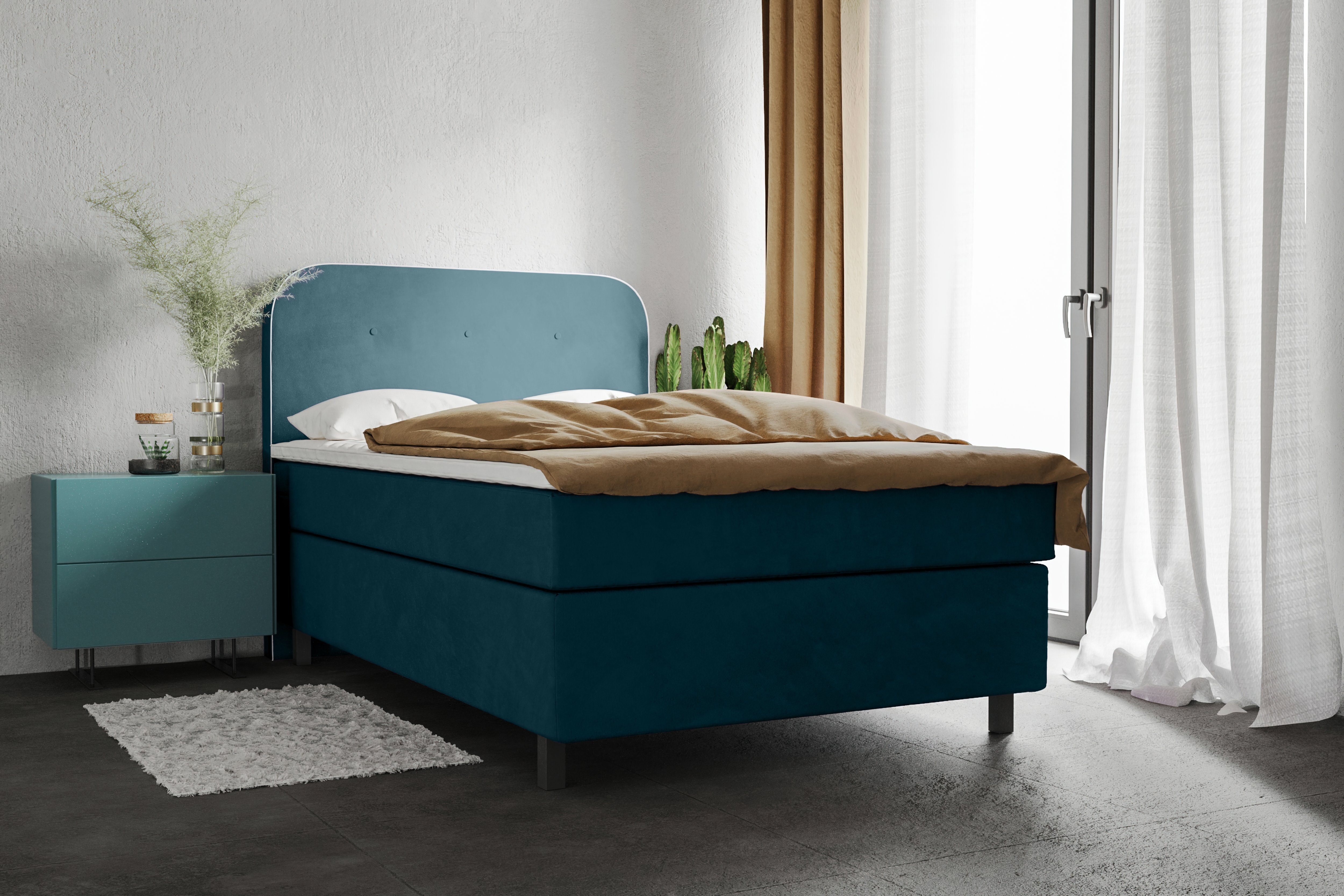 Places of Style Boxspring Marausa met pocketveringsmatras, met decoratieve opstaande naad boxsprings blauw