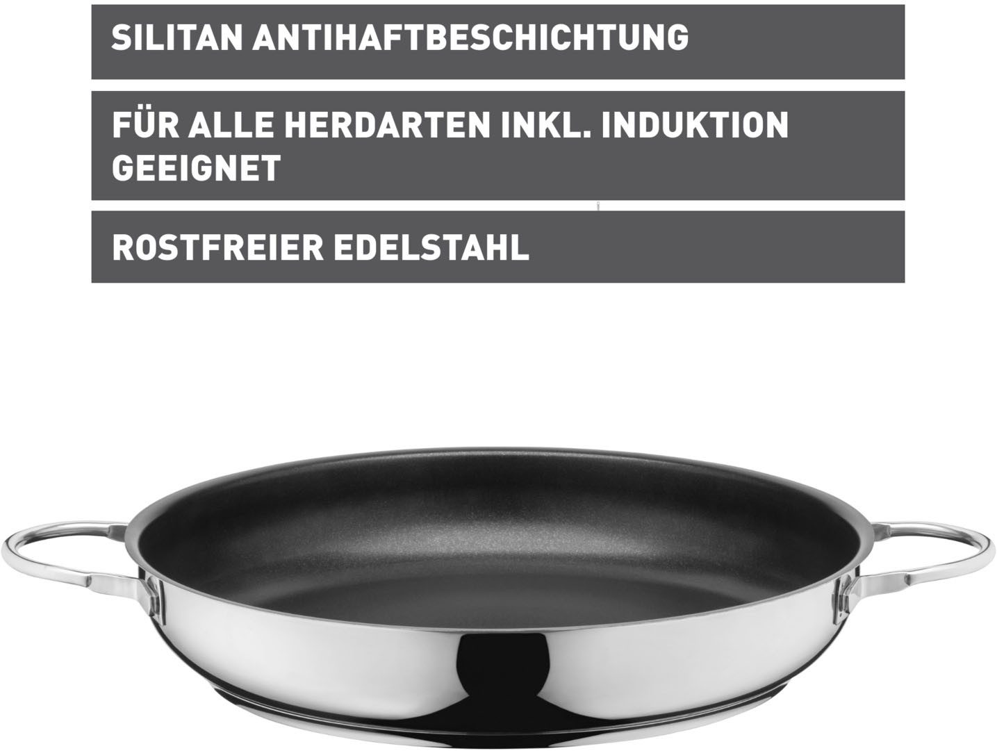 Silit Koekenpan Calabria 32 cm, inductie, met PTFE-antiaanbaklaag Roestvrij staal handvat, geschikt voor alle kookplaten, ovenbestendig (1-delig)
