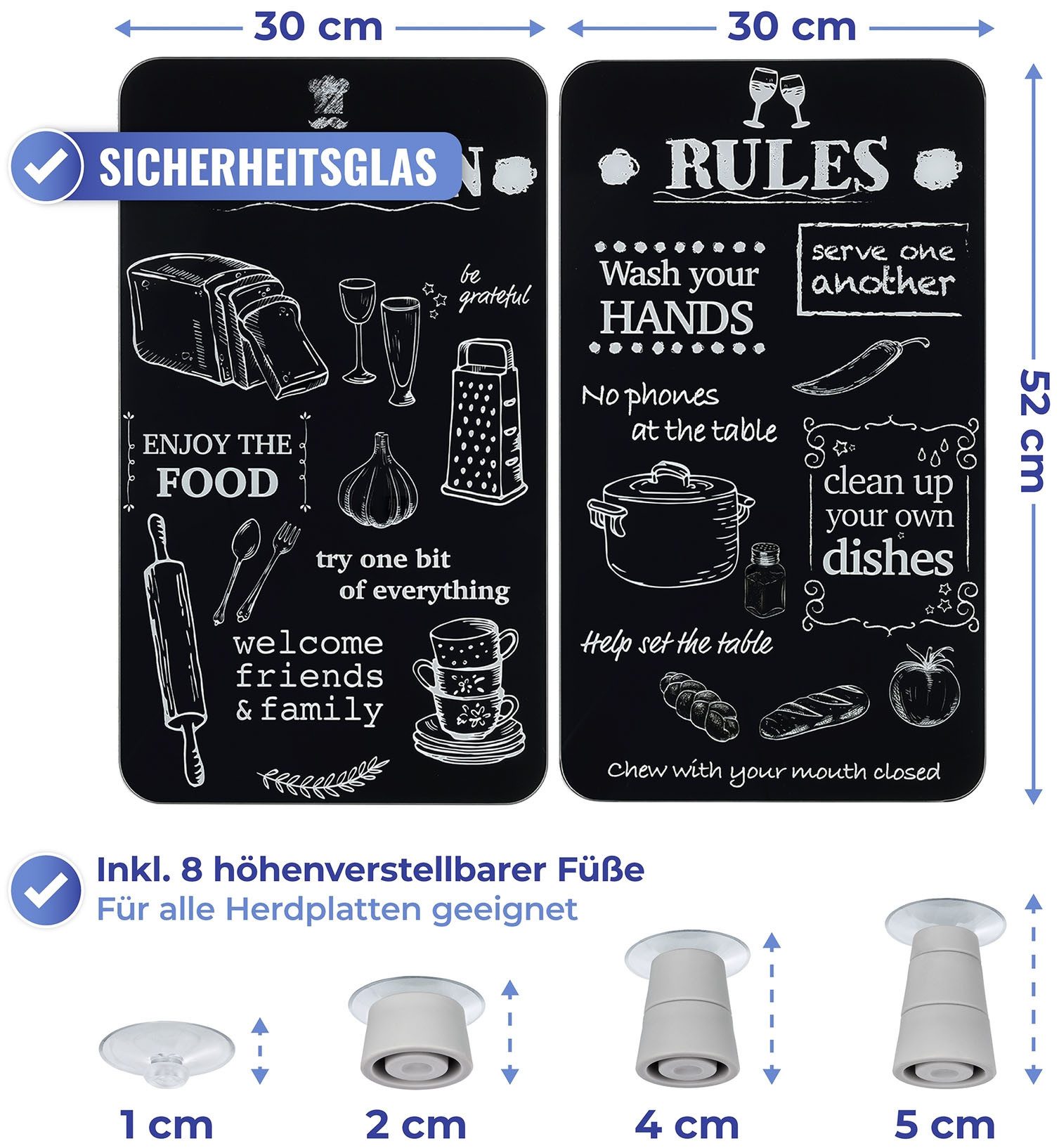 Maximex Kookplaatdeksel Universeel model KEUKENREGELS voor inductie-, keramische-, elektrische- en gasfornuizen, in hoogte verstelbaar (set, 2-delig)