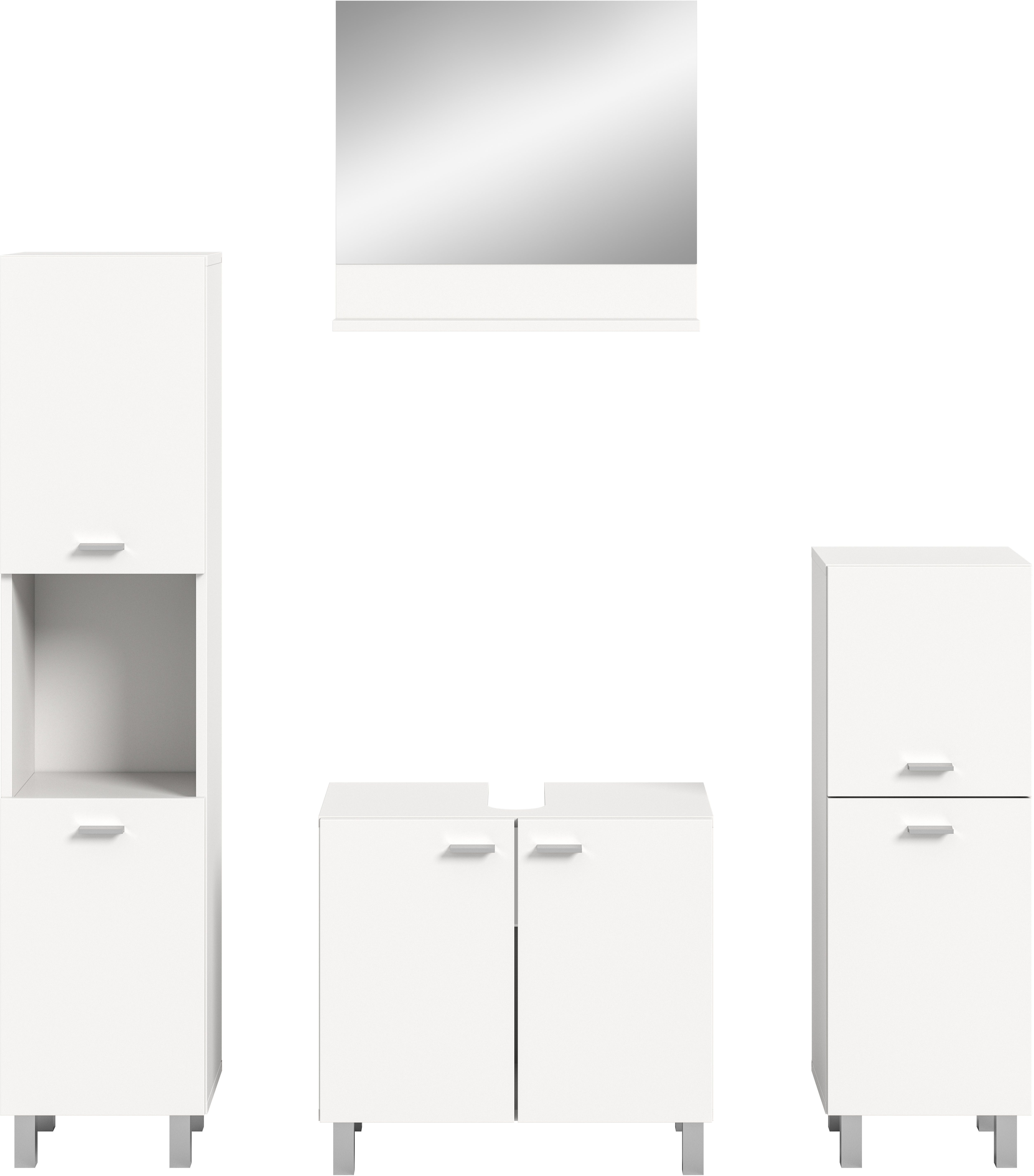 welltime Badmeubelset Tampa, breedte 137cm, 4-delig Wastafelonderkast, spiegel, hoge kast, midikast (4 stuks)