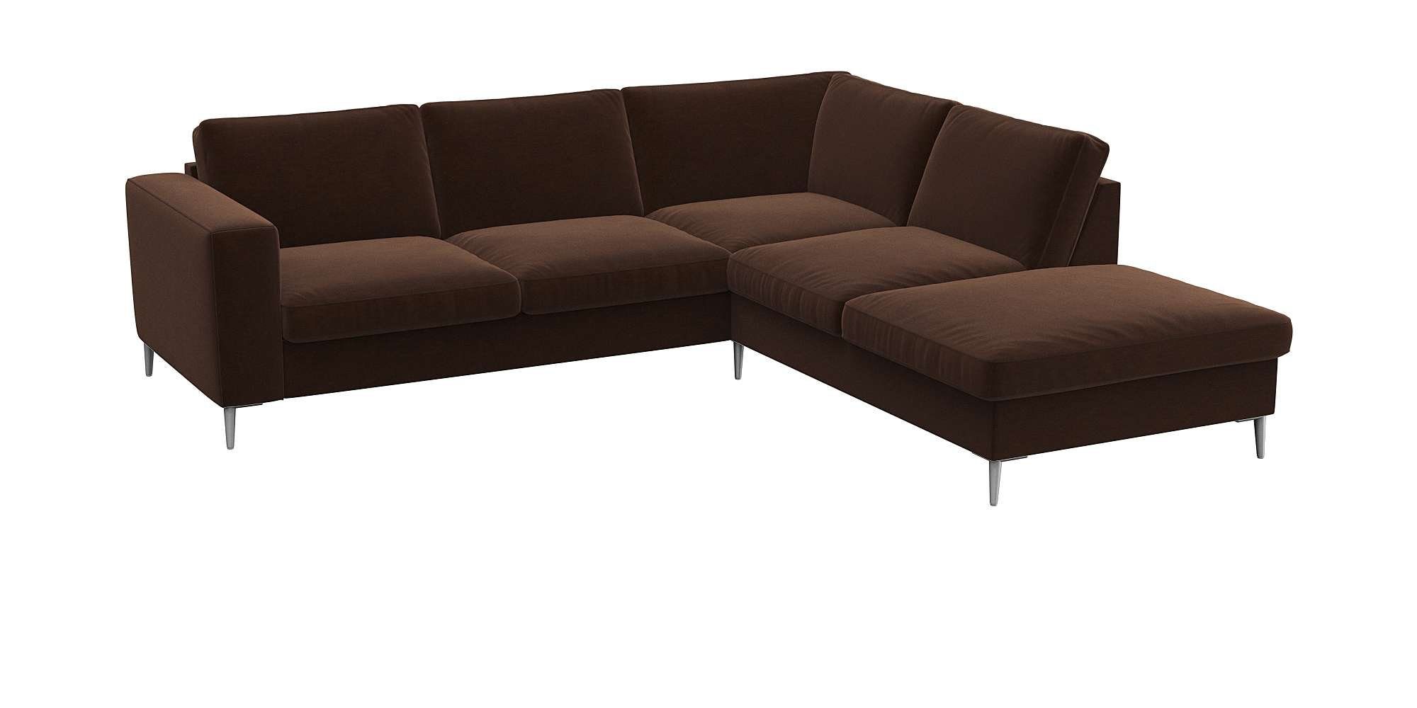 FLEXLUX Hoekbank Fiore, L-vorm brede armleuningen, aluminiumkleurige poten, bxd 241x225 cm, koudschuim in de zitting