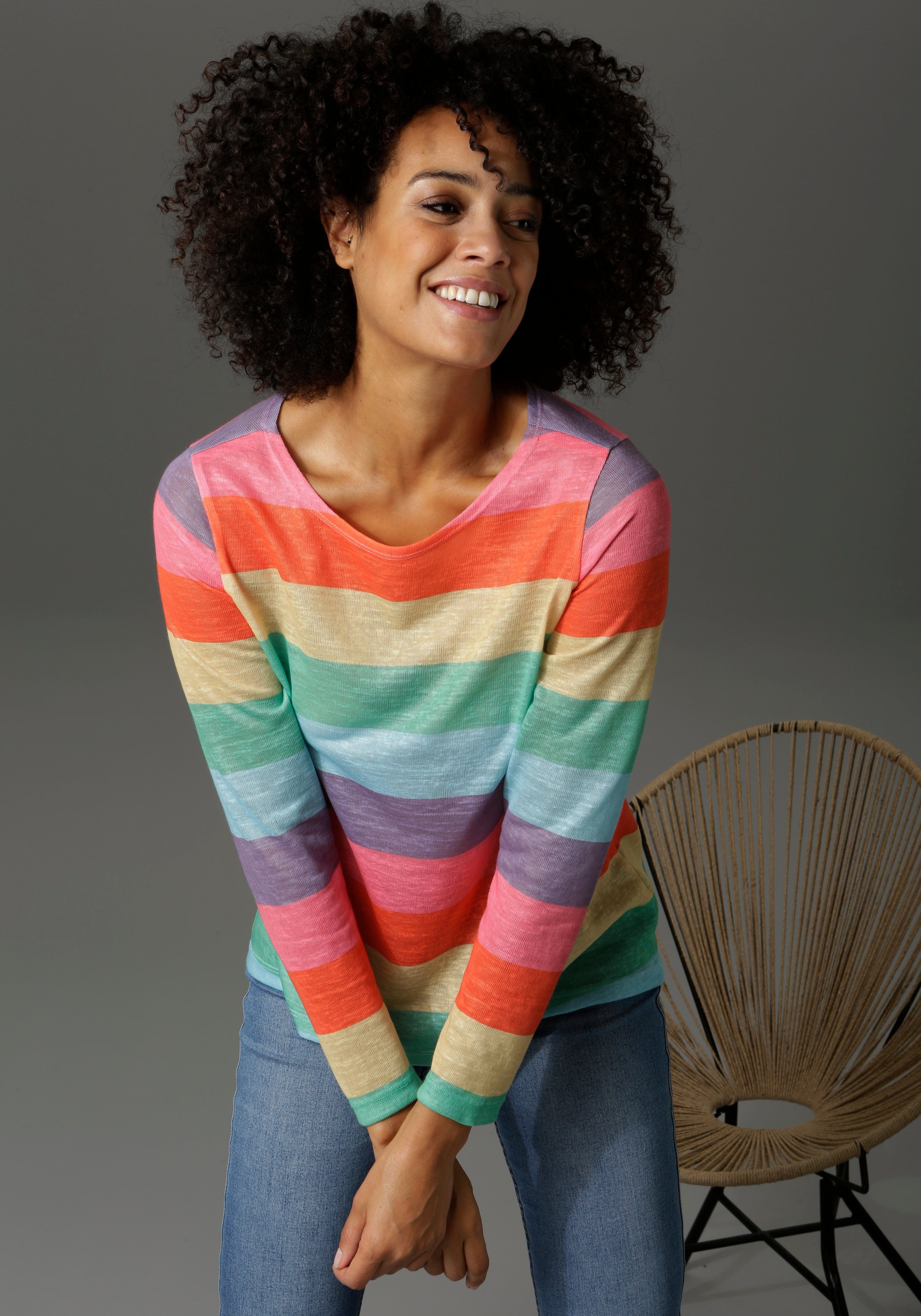 aniston casual shirt met lange mouwen met kleurige strepen multicolor