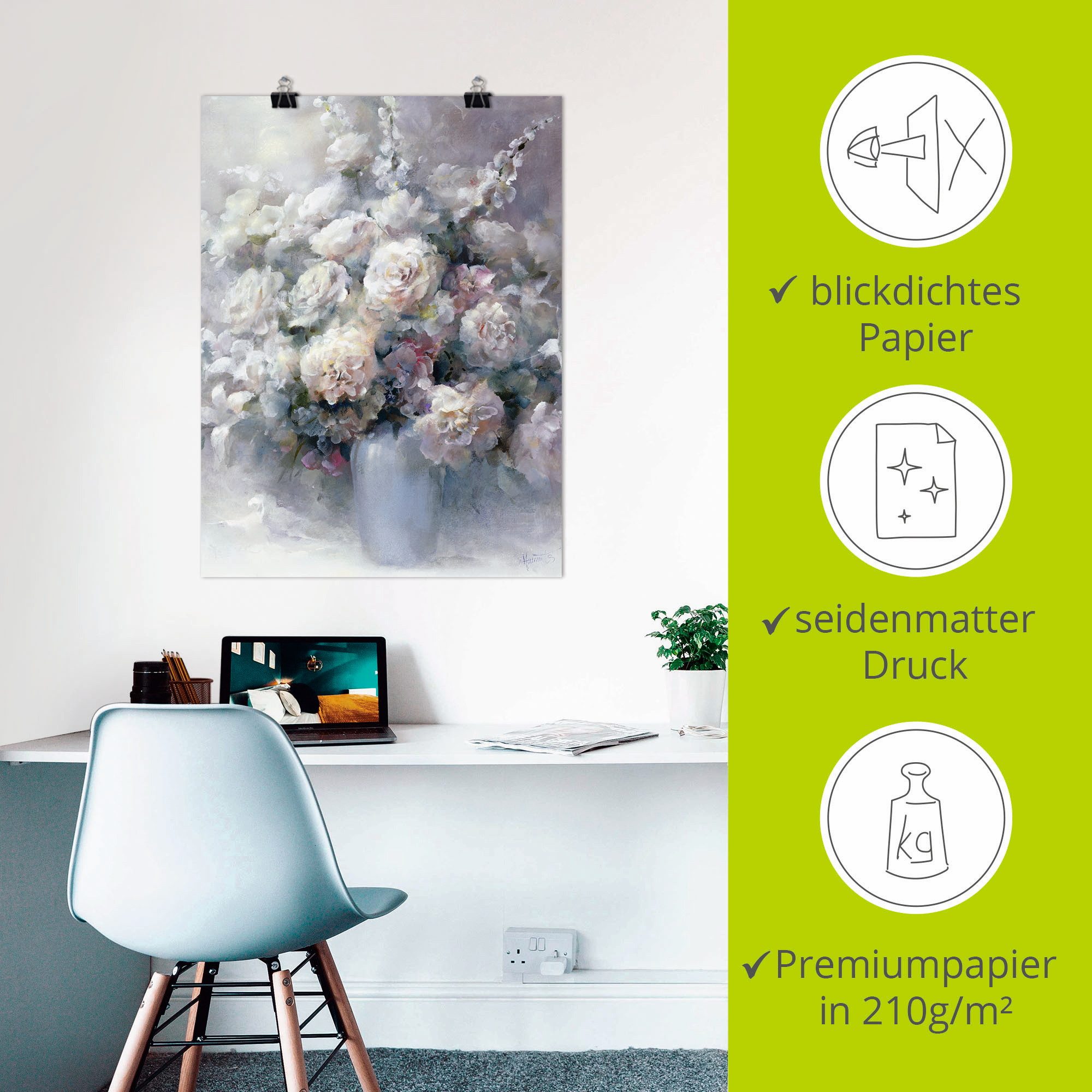 Artland Artprint Witte struisvogel als artprint op linnen, poster in verschillende formaten maten
