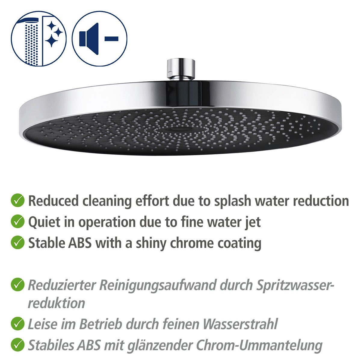 WENKO Douchekop Softwater Chroom/zwart, Ø 26 cm (1-delig)