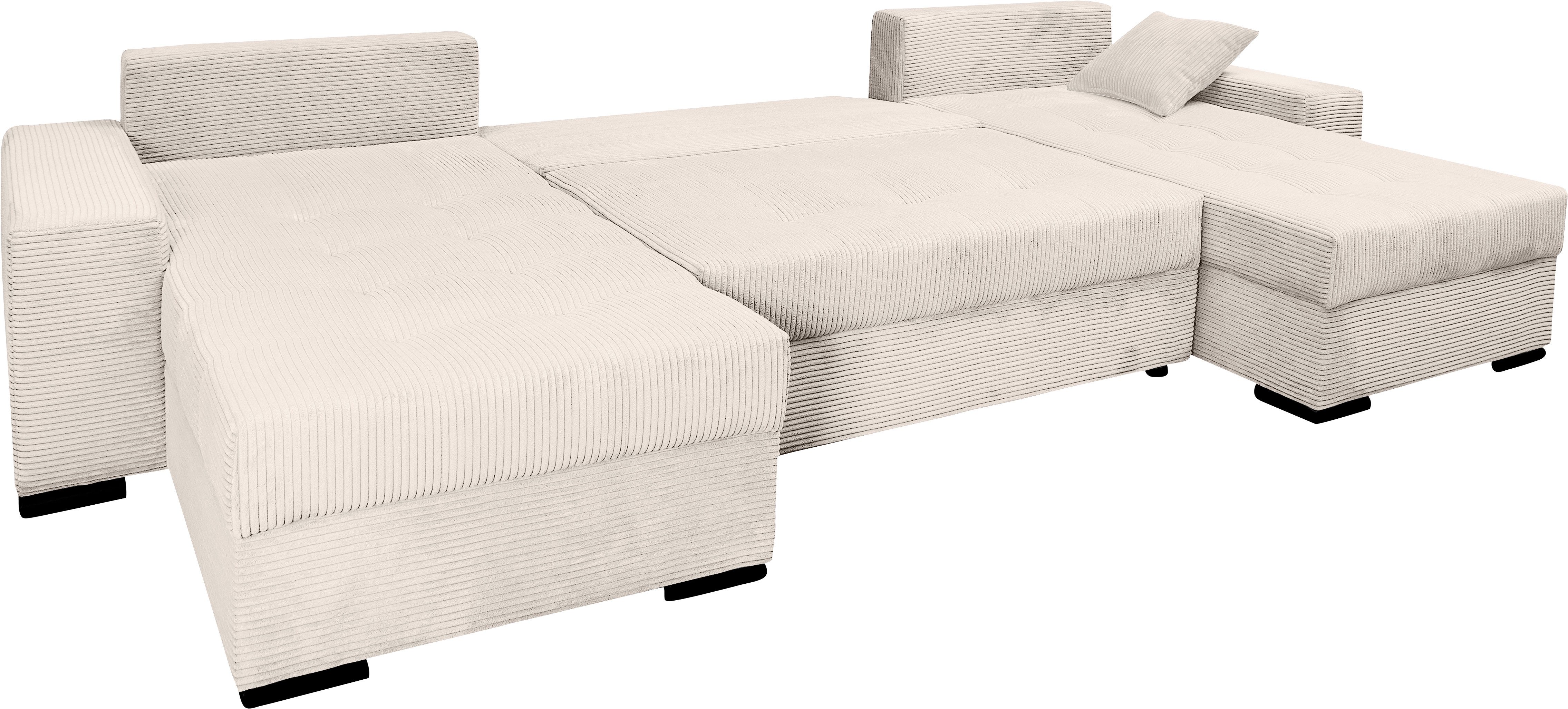 COLLECTION AB Zithoek XL-Josy U-vorm, breedte 313 cm, cord-/mix incl. bedfunctie, bedlade, met 4 gelijk grote rugkussens