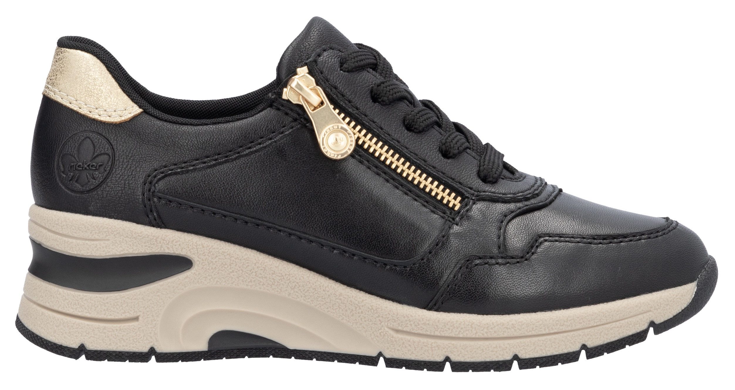 Rieker Sneakers met sleehak , vrijetijdsschoen, lage schoen, veterschoen met rits, smalle vorm