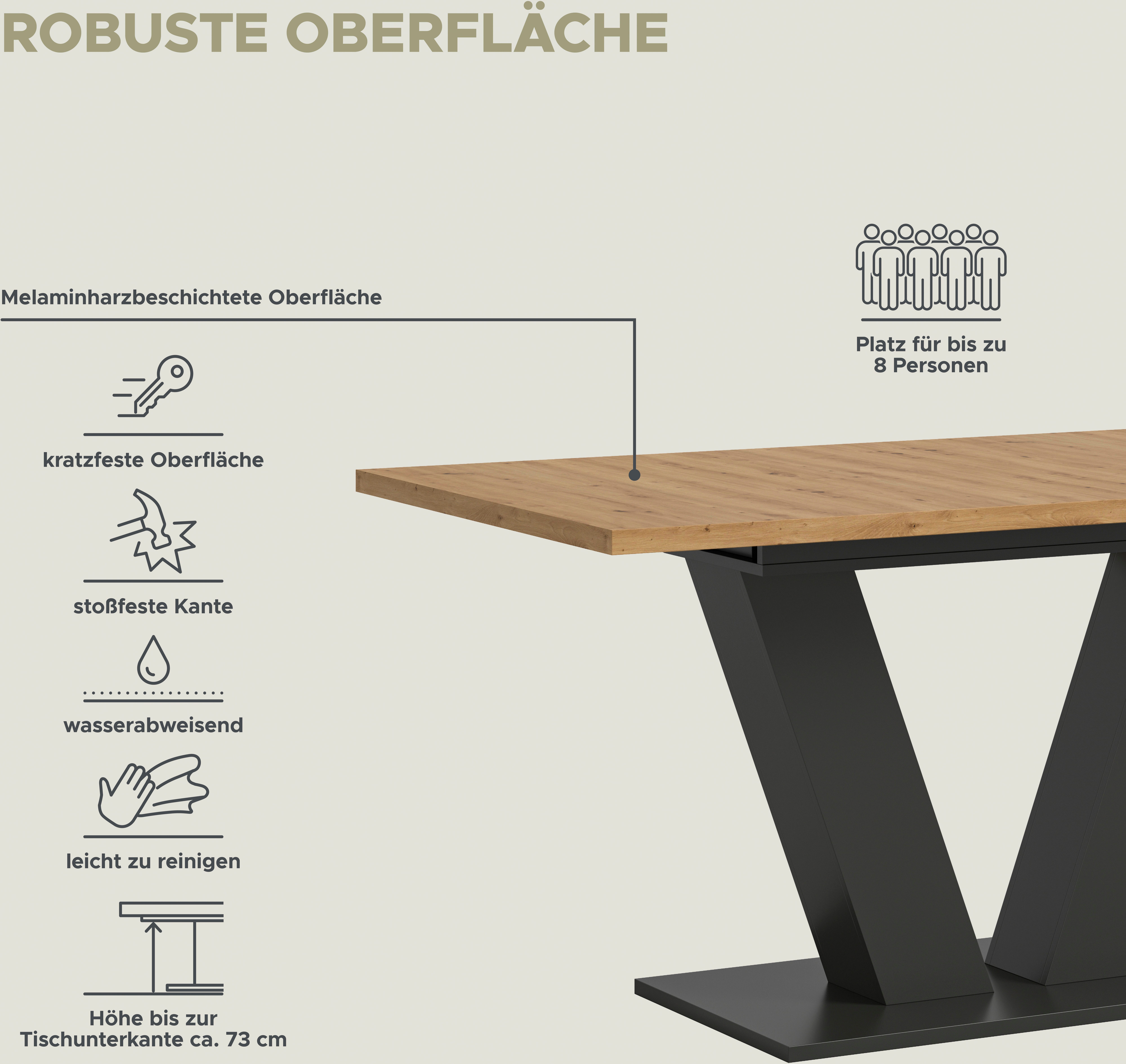 INOSIGN Eettafel Motus, uitschuifbaar 150 - 190 cm, inclusief 40 cm inlegplaat