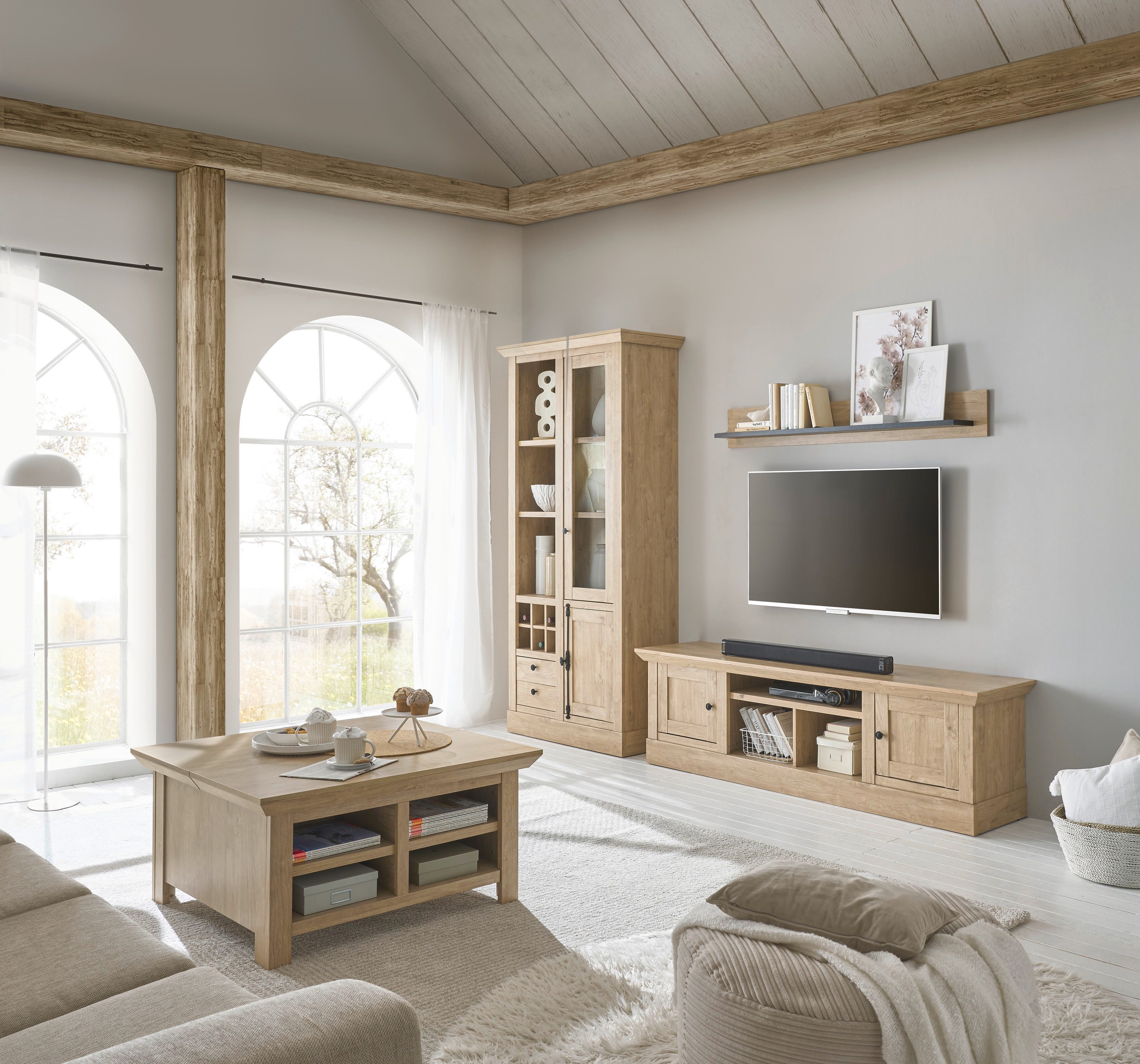 Home affaire Wandmeubel Cornwall, opbouwwand in landelijke stijl, woonkamer-set, in eiken decor (set, 3-delig)