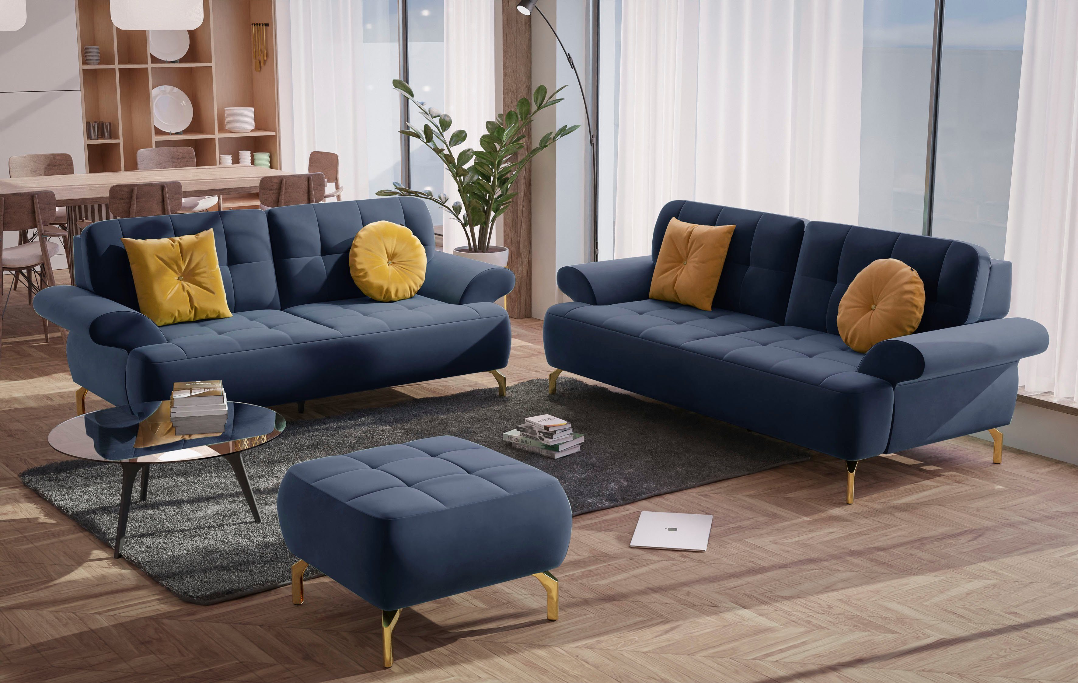 sit&more 2,5-zitsbank Orient 1 incl. 2 sierkussens met strassteentjes, goudkleurige metalen poten