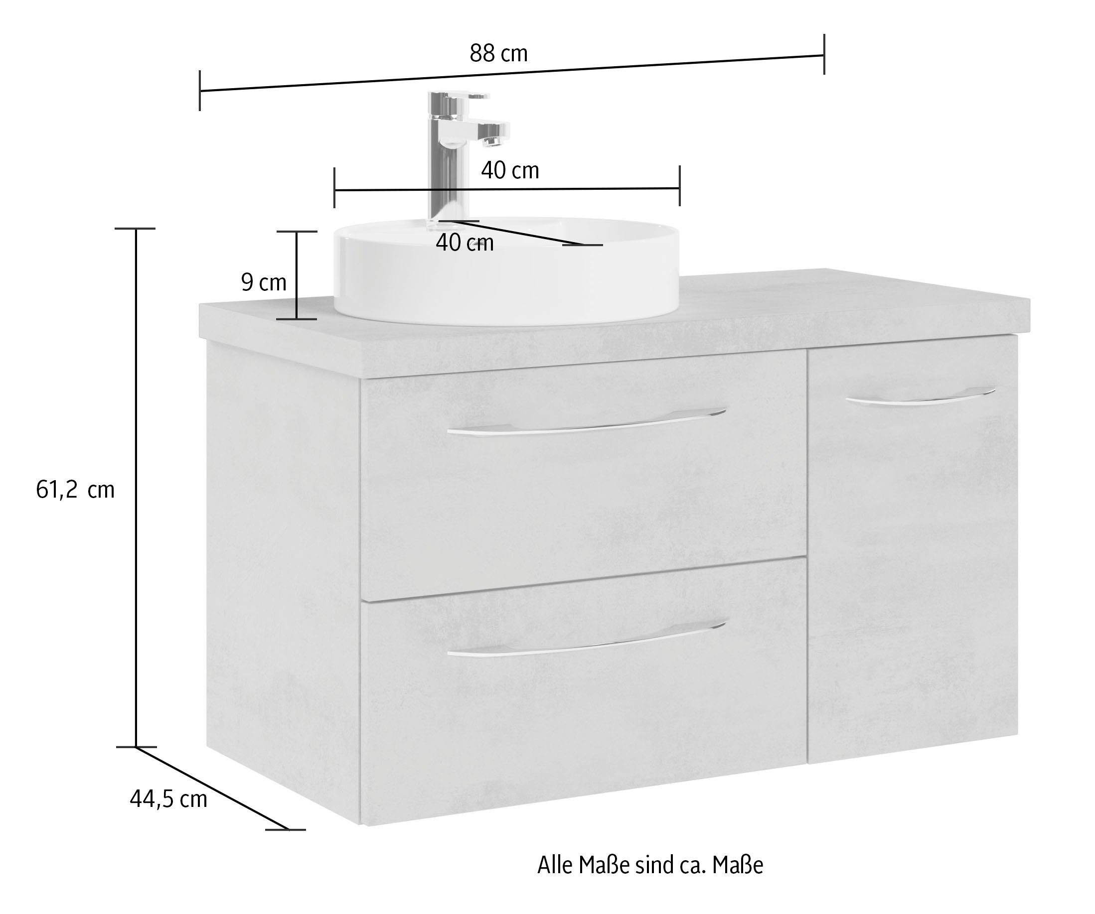 Saphir Wastafelonderkast Serie 4035 keramieken opzetwasbak met onderkast, 88 cm breed